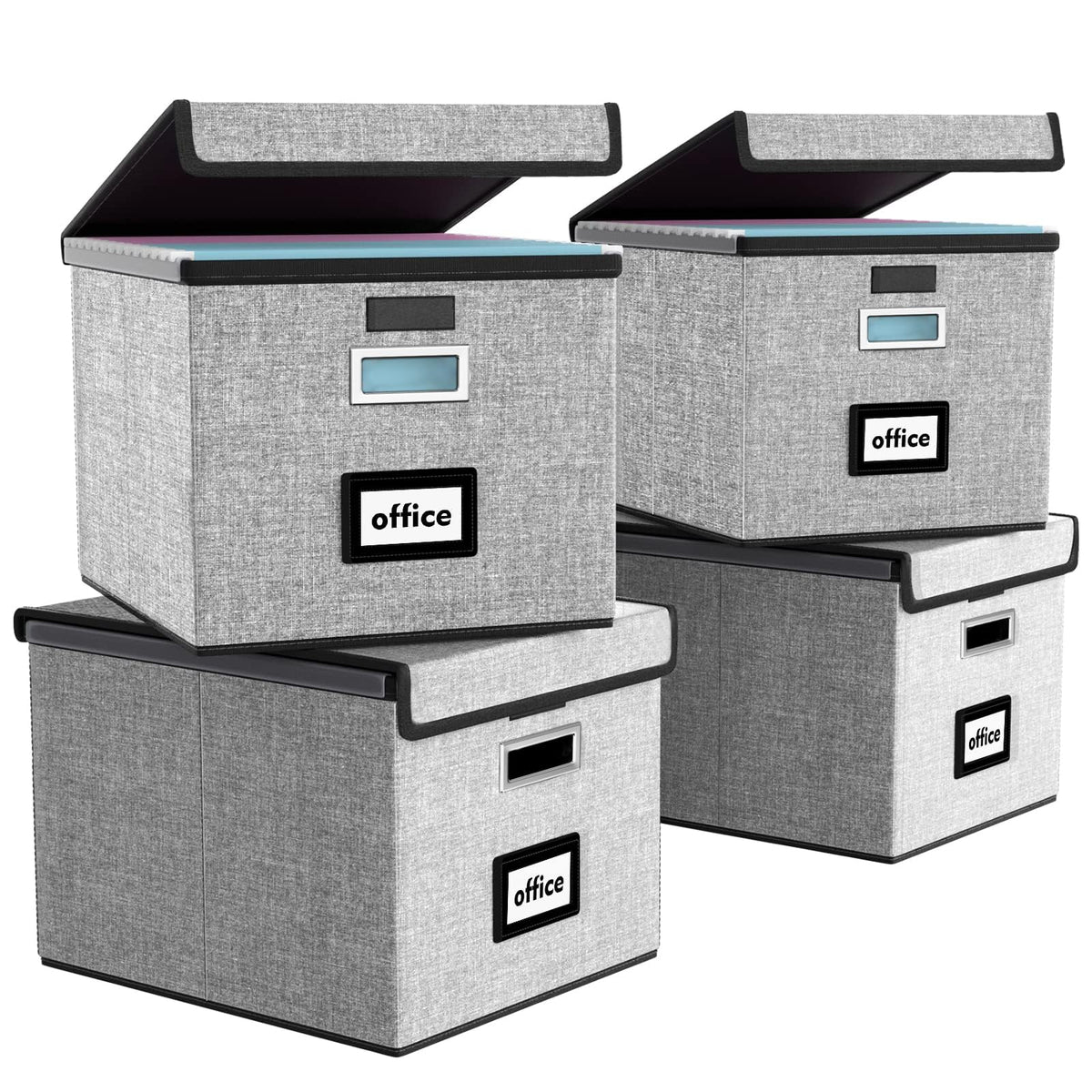 File Organizer Box with Lid, Collapsible Faux Leather Hanging File Folder Box Organizer with Plastic Slides, Decorative Home/Office Filing System Boxes for File and Folders Storage
