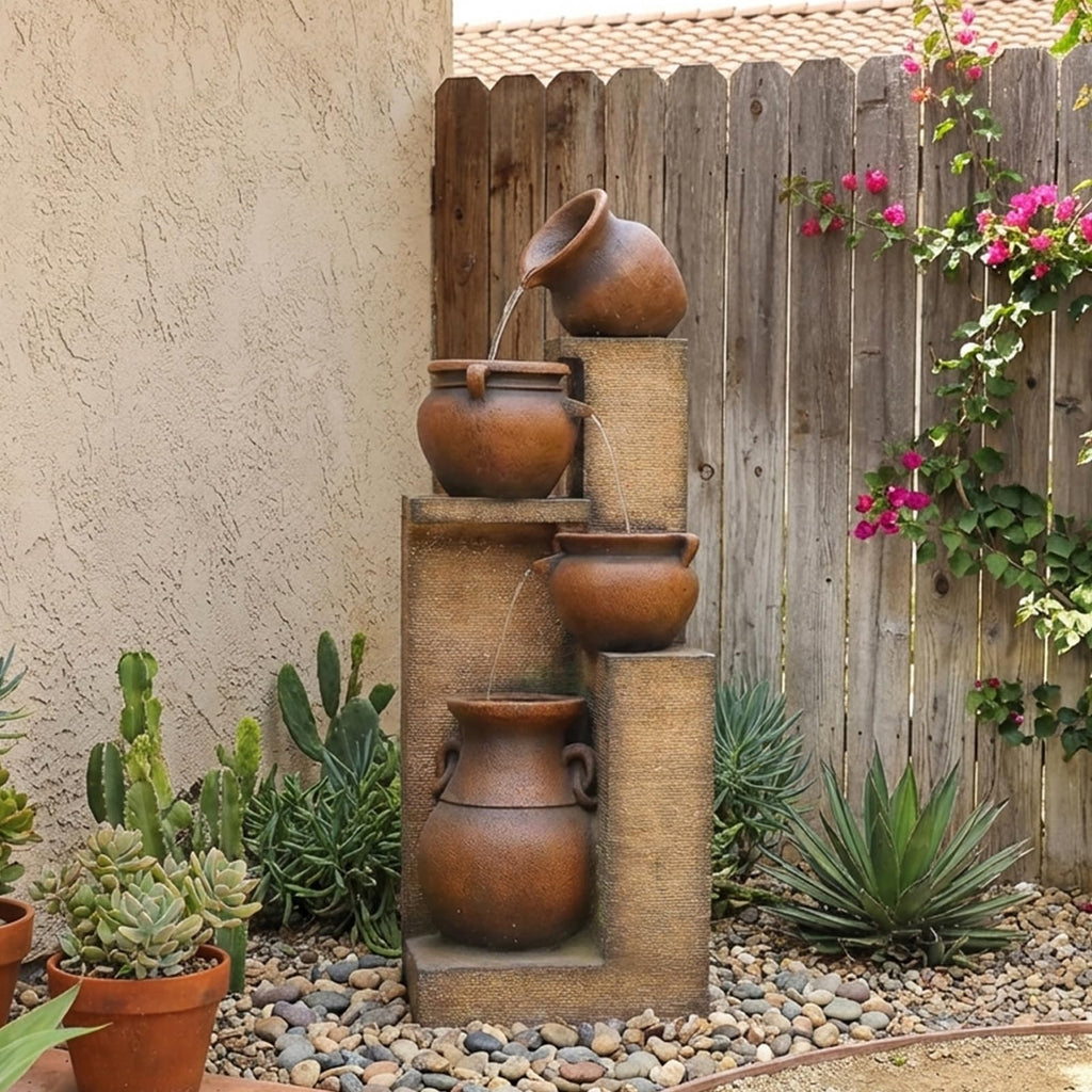 Bumilgar 2-Tier Bowl Water Fountain with LED Lights, 27.95" Tall Freestanding Outdoor & Indoor Garden Waterfall Fountain for Yard, Patio, Backyard, Floor Standing Home Decor