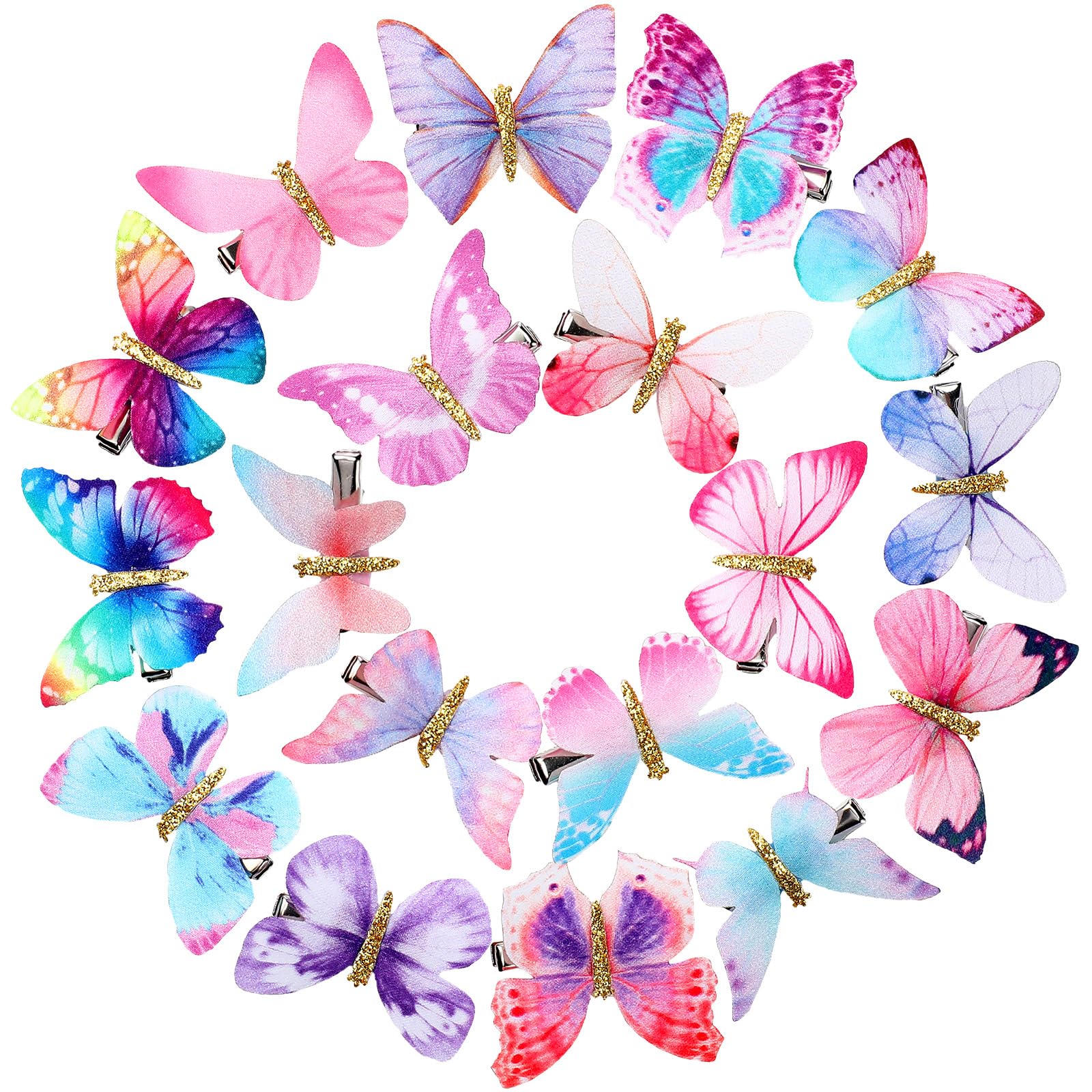 Boao 18 Pieces Glitter Butterfly Hair Clips for Girls Teens Women Hair Accessories (Bright Style)