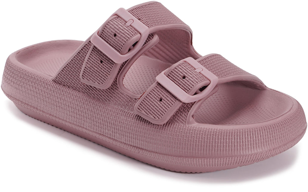WHITIN Slides for Women Men Double Buckle Adjustable Thick Sole Pillow Slippers Bathroom Sandals