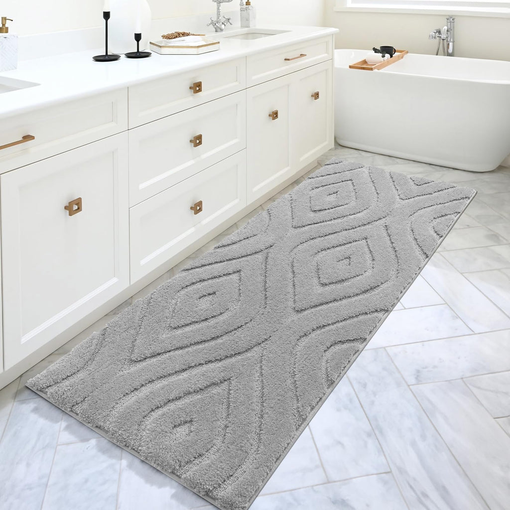 DEXDE Bathroom Rugs Runner 24x47 Long Bath Rug Non Slip Soft Washable Large Bath Mats for Bathroom Bedroom Hallway Kitchen Floor Carpet Modern Boho Decor, Beige