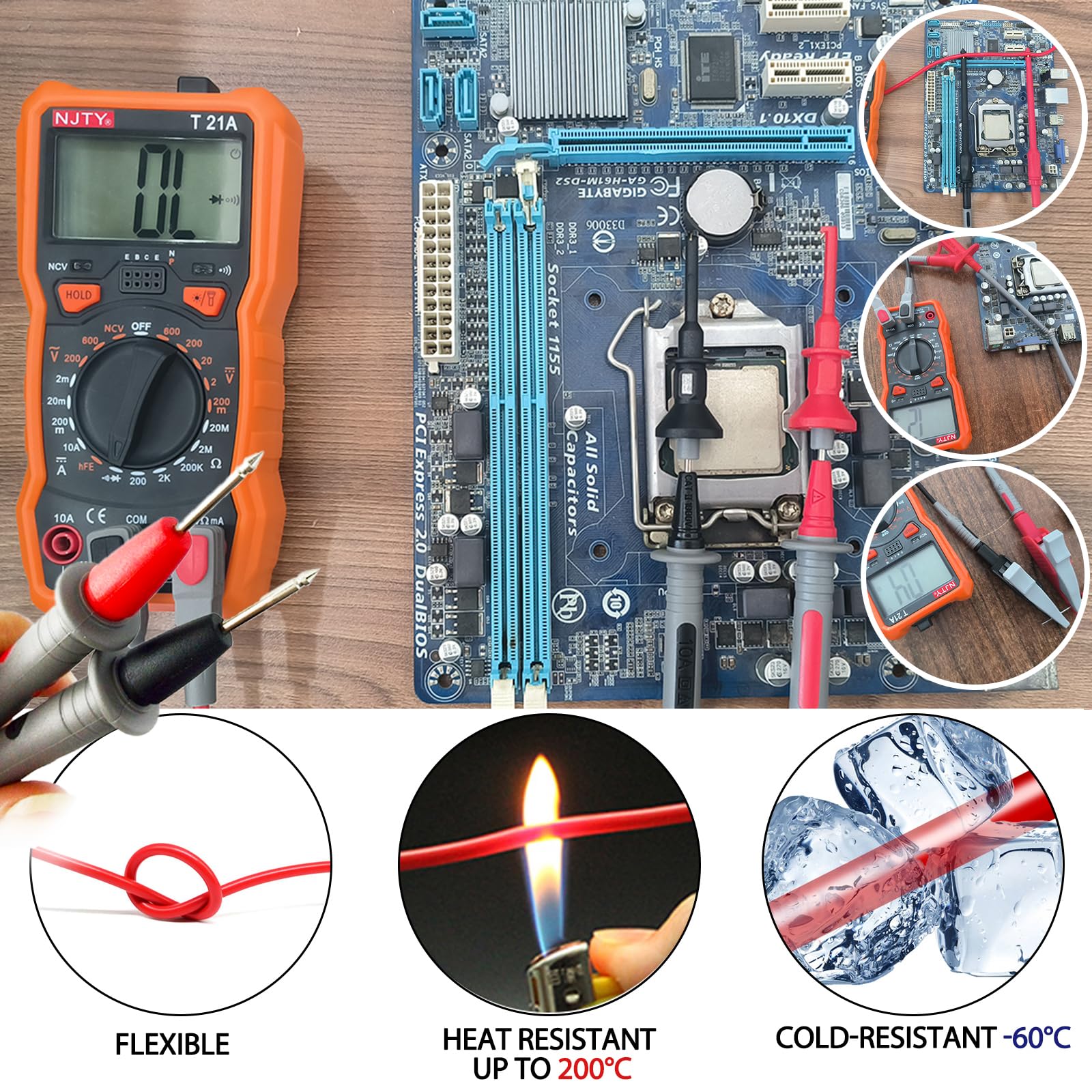 12pc Multimeter Test Leads,Test Leads with Alligator Clips,Test Hook,Banana Plug Leads,Telescopic Testing Hook,Suitable for Fluke, Kaiweets, Innova Multimeter, Voltmeter, Clamp Meter