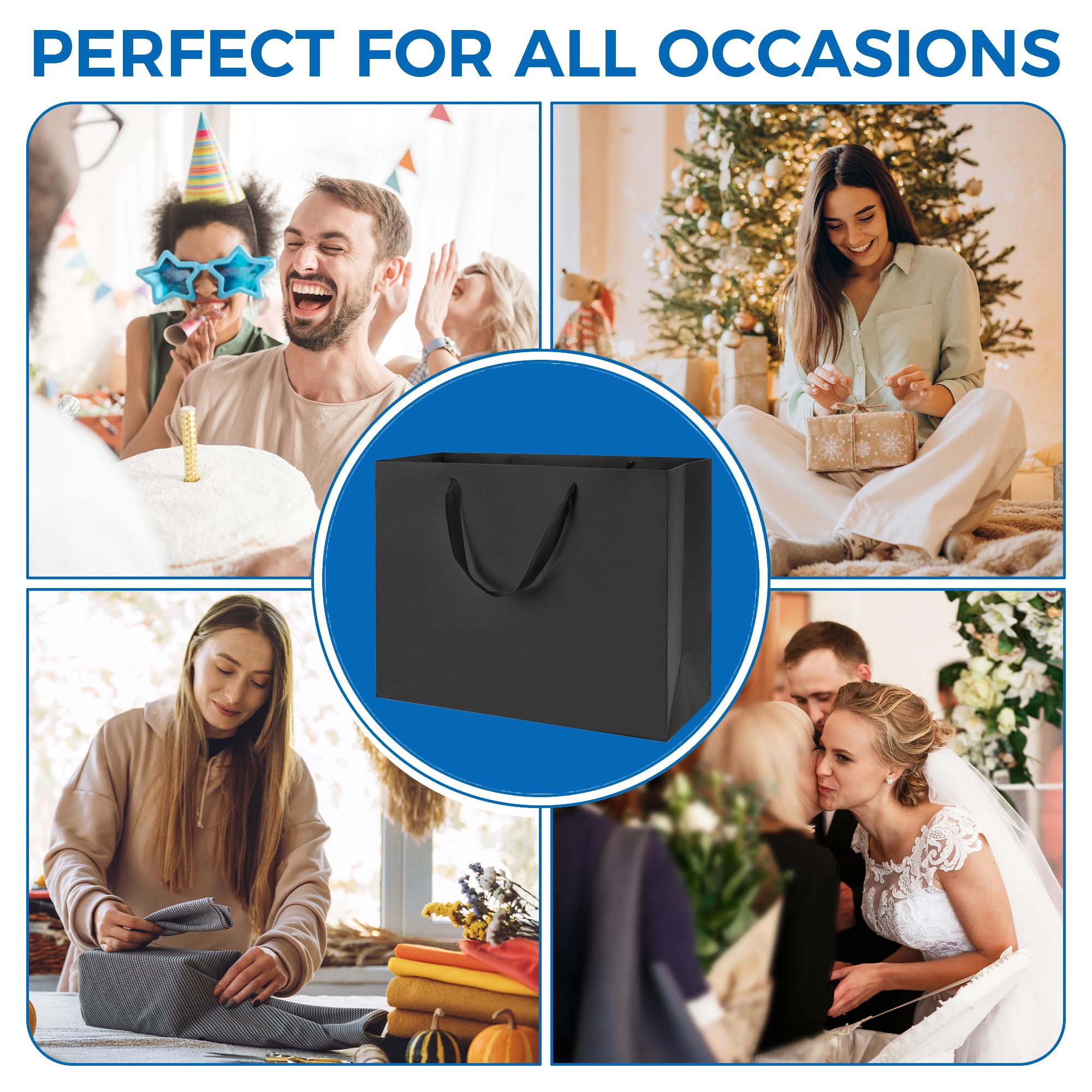 Argivean Black Gift Bags With Handles: 14pcs Medium Gift Bags Bulk 8x5x10 Inch For Wedding Party Birthday Business (M,14)