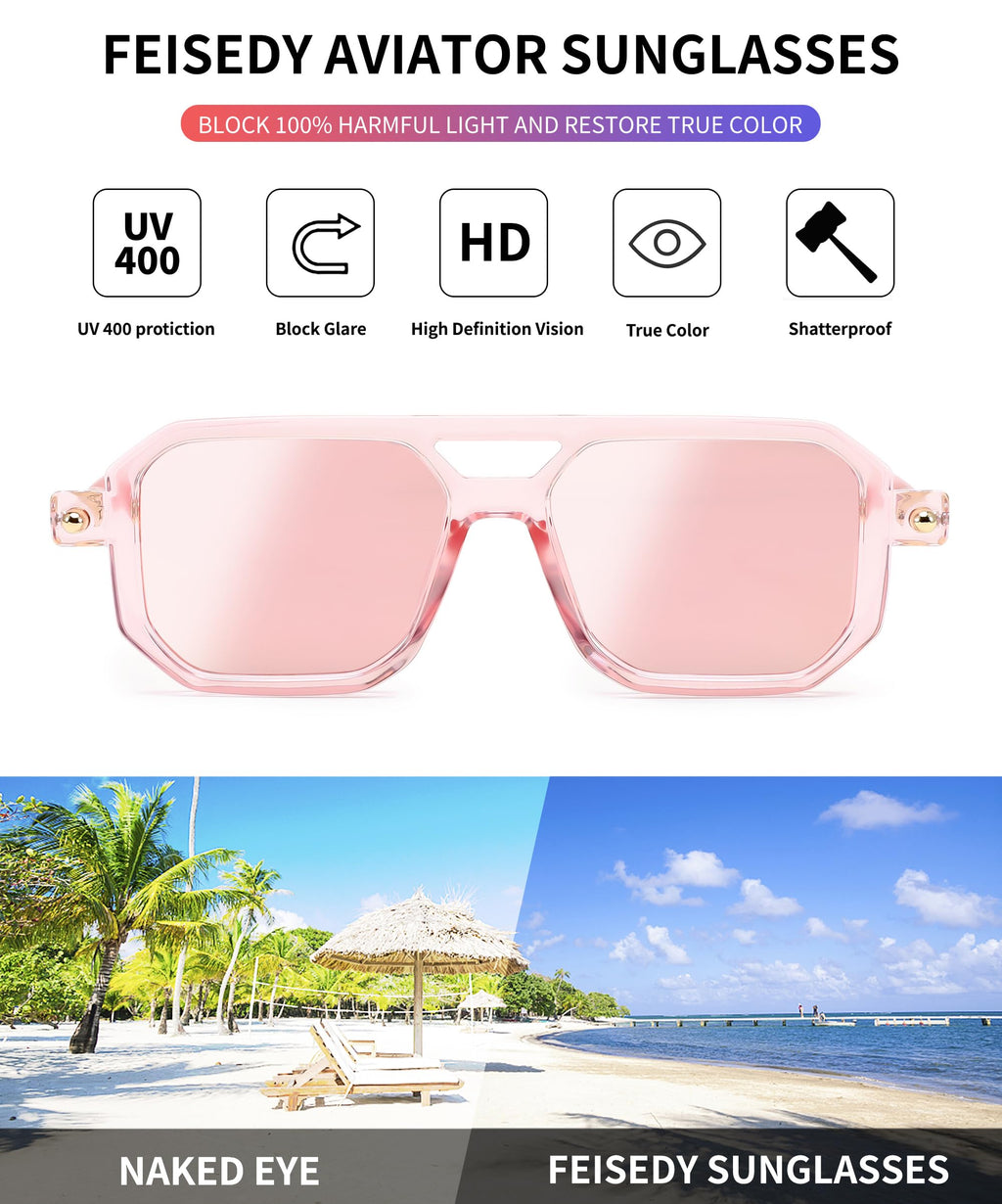 FEISEDY Vintage Square 70s Flat Aviator Sunglasses Women Men Classic Retro Stylish Frame UV400 Sunglasses B2622