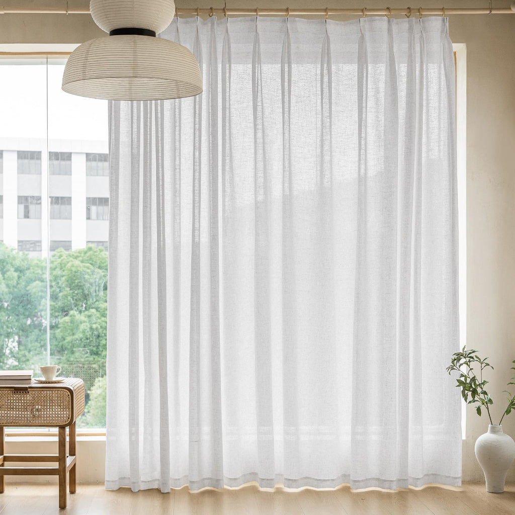 MAIHER Linen Textured Pleated Curtains 63 Inches Long for Living Room, Light Filtering Pinch Pleat Semi Sheer Drapes Curtains with Tieback and Hooks, Natural Linen (1 Panel, 54" W x 63" L)