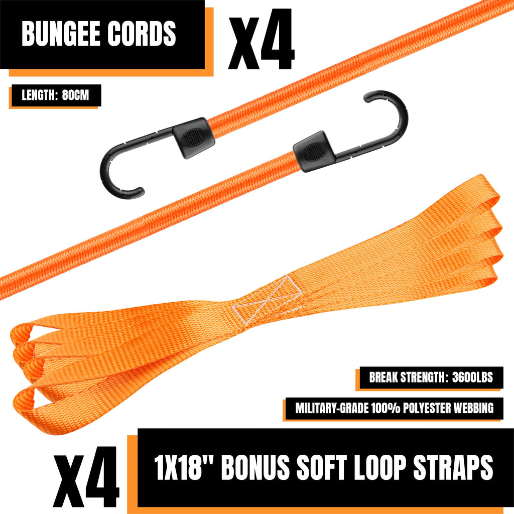 Cartman Ratchet Tie Down, 4Pk 15Ft, 500Lbs Load Cap/ 1500Lbs Break Strength, Cargo Straps for Moving Appliances, Lawn Equipment, Motorcycle in a Truck, with Carry Bag