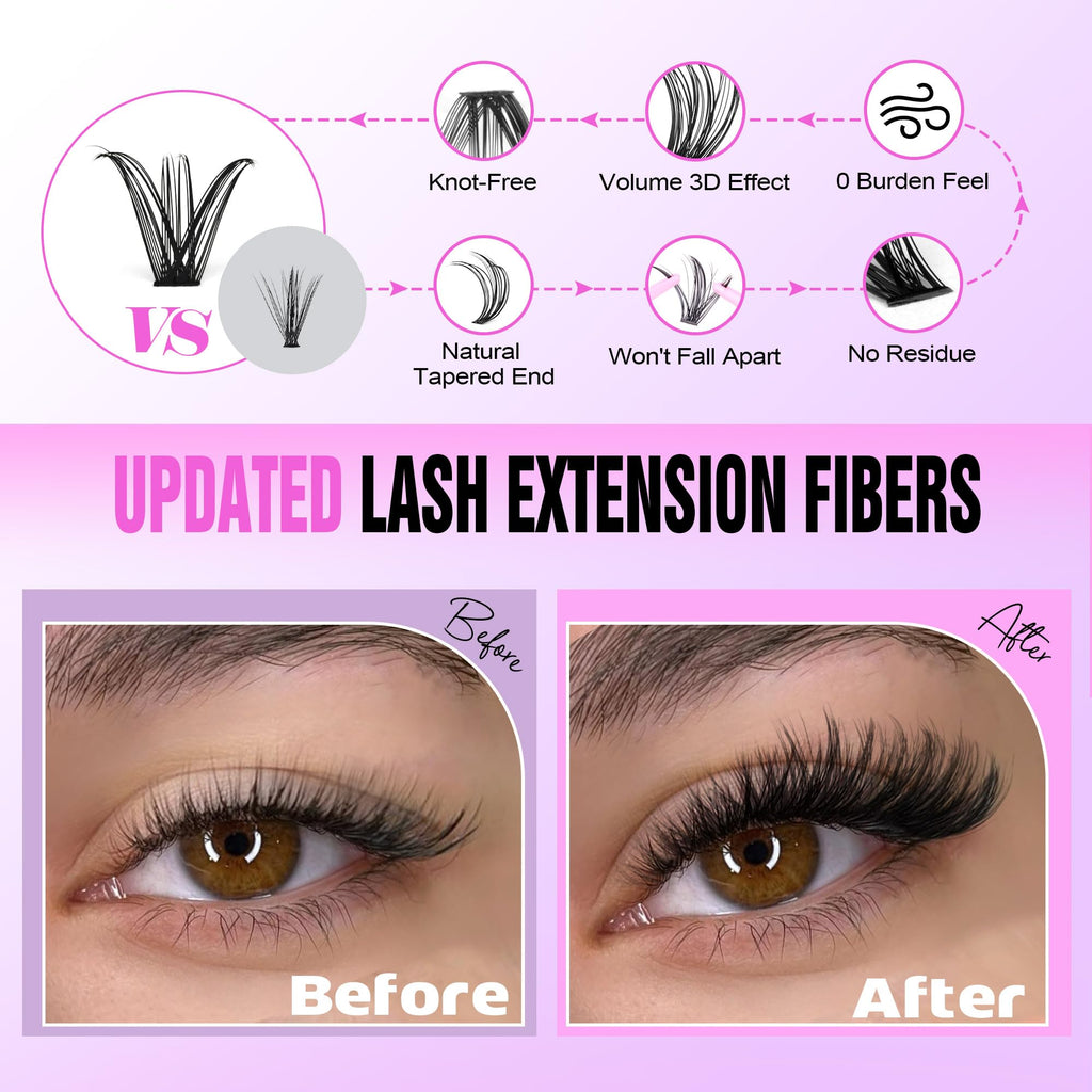 Pawotence Lash Extension Kit DIY 280pcs Individual Lash Clusters Kit 20D&30D Natural 9-15mm Cluster Eyelash Extensions Kit with Lash Bond and Seal, Tweezers for Self Use (20D&30D, 0.07D, 9-15mm, Kit)