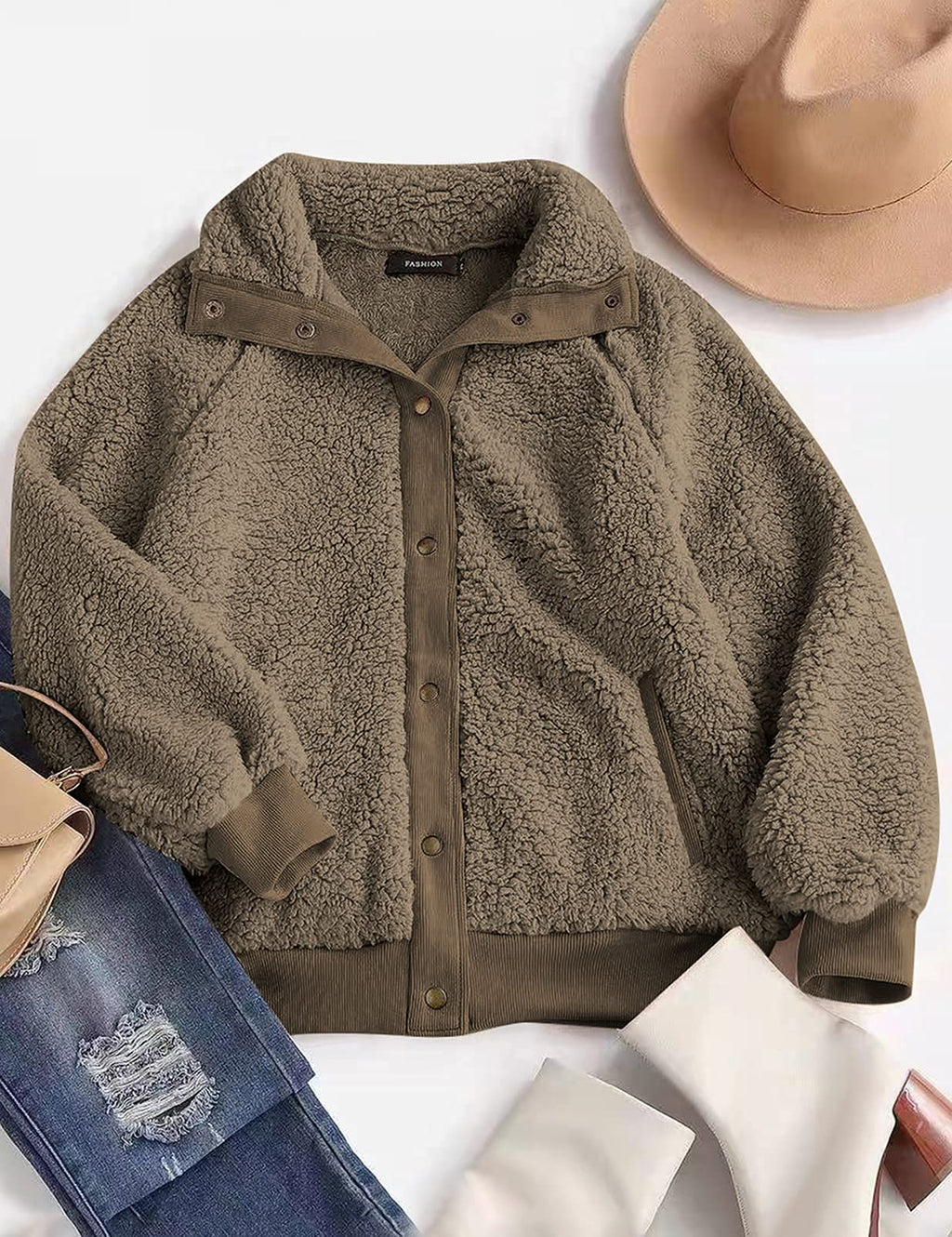 MEROKEETY Womens Fleece Sherpa Jacket Fall Winter Coats 2026 Fuzzy Button Down Warm Outerwear with Pockets