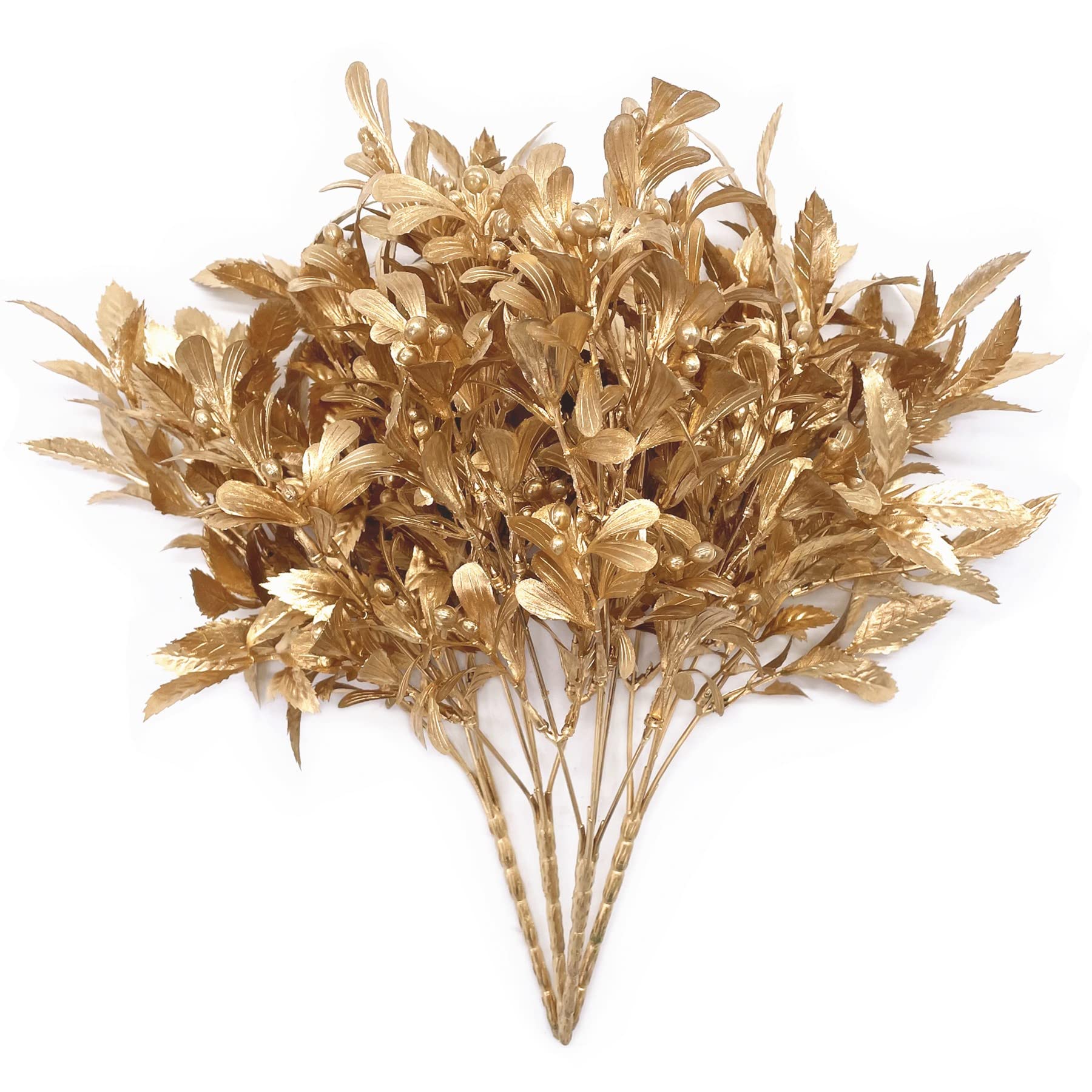 Christmas Decor Artificial Plants, PASYOU Gold Fake Antlers Plastic Grass Shrubs Leaves Indoor Outdoor Home Garden Party Hotel Verandah Wedding Event Faux DIY Decoration - 30 Inch Golden 2 Bunches