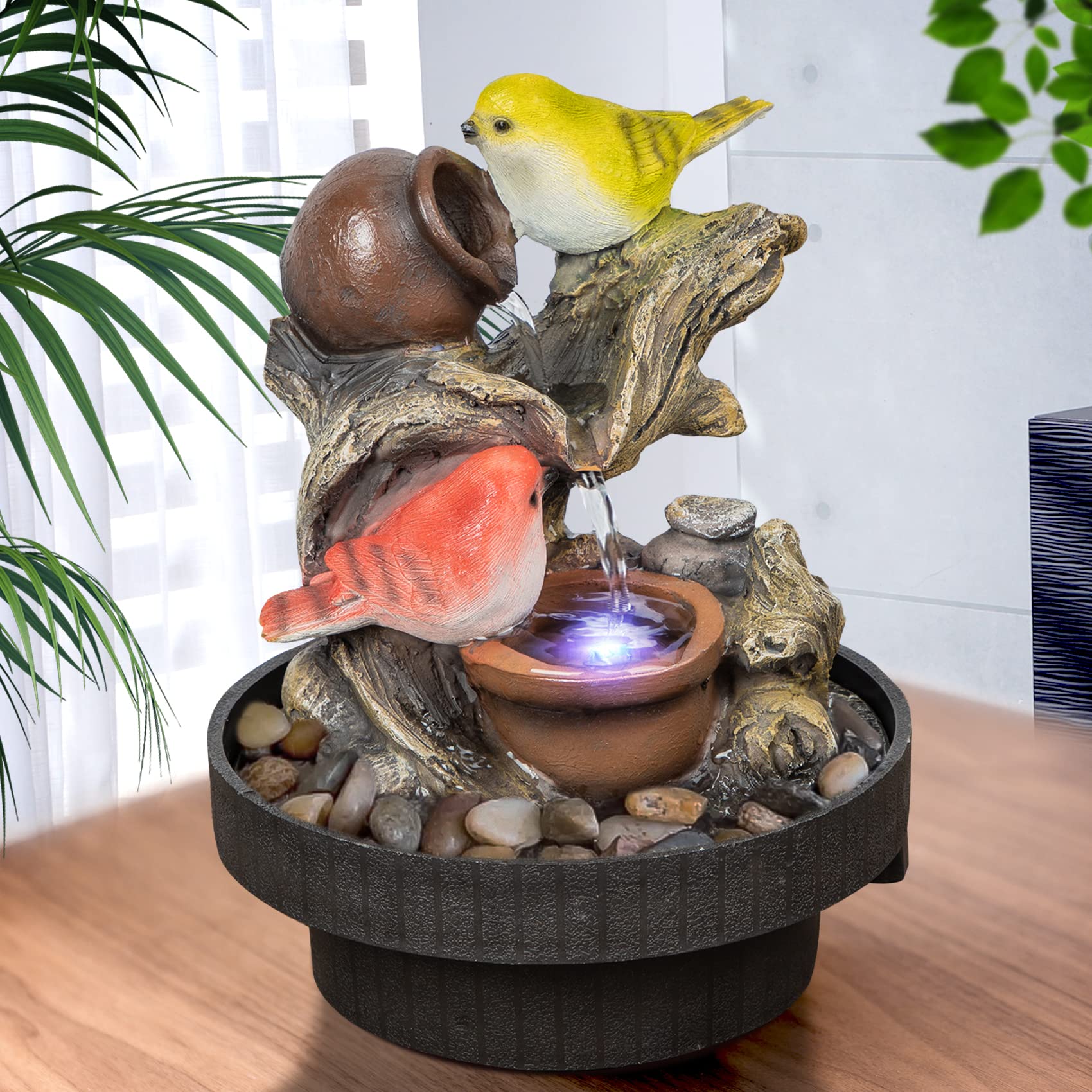 Ferrisland Tabletop Water Fountain, Zen Meditation Indoor Waterfall Fountain, Heart Shape Decoration with LED Light for Home Office Bedroom Relaxation Decor, Gift Ideas