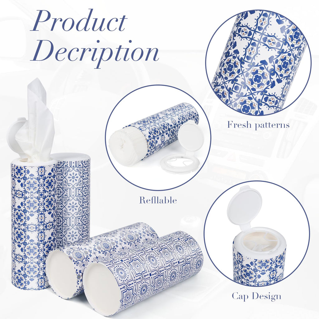 Car Round Canned Tissue Box Cup Holder Facial Tissues,Cylinder Tube Face Towel,4 Canister 3-Ply Car Napkins for Travel Tissue Bulk Fit Home,Office,School by CLOVER