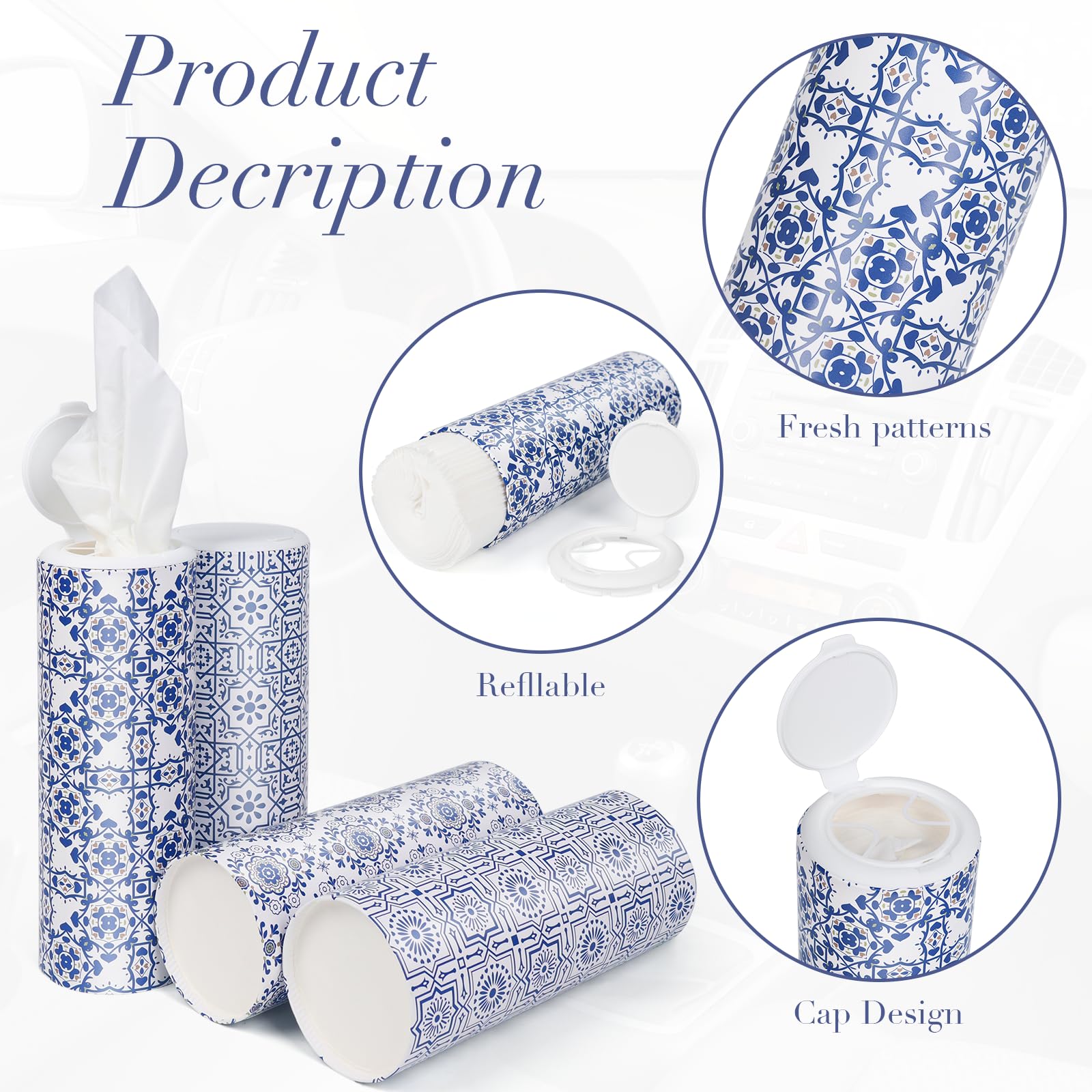 Car Round Canned Tissue Box Cup Holder Facial Tissues,Cylinder Tube Face Towel,4 Canister 3-Ply Car Napkins for Travel Tissue Bulk Fit Home,Office,School by CLOVER