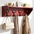 SKOLOO Wall Shelf with Hooks, 24-Inch Cherry Coat Rack Wall Mount with Shelf Organizer - Heavy Duty, 4 Tri Hooks - Perfect for Entryway, Hallway, Living Room, Bedroom, Mudroom