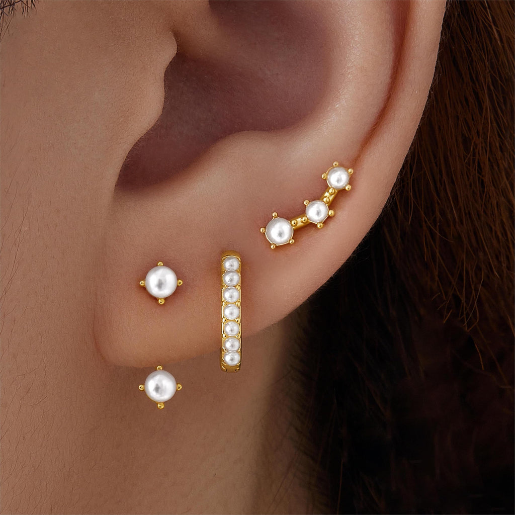 3 Pairs Dainty Small Earrings Set for Women Trendy, Birthstone Stud Huggie Hoop Jacket Stack for Cartilage Helix, Gold Plated Hypoallergenic Cute Women Fashion Accessories Western Jewelry Gifts