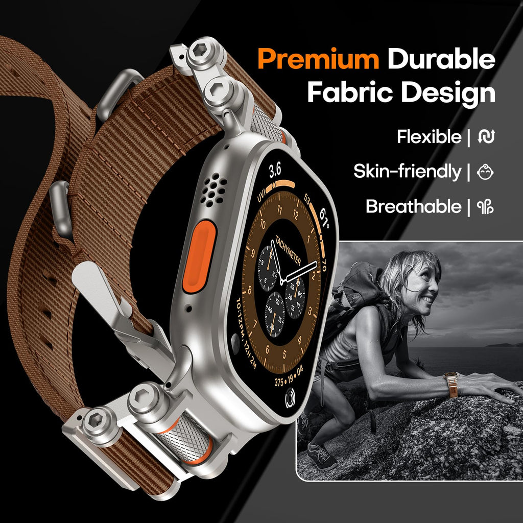 TAURI Nylon for Apple Watch Bands SE/Series 9/8/7/6/5/4 44/45mm, Rugged Nylon Braided Strap & Stainless Steel Connector – iWatch 44mm/45mm Adjustable Woven Band for Men Women, All Black