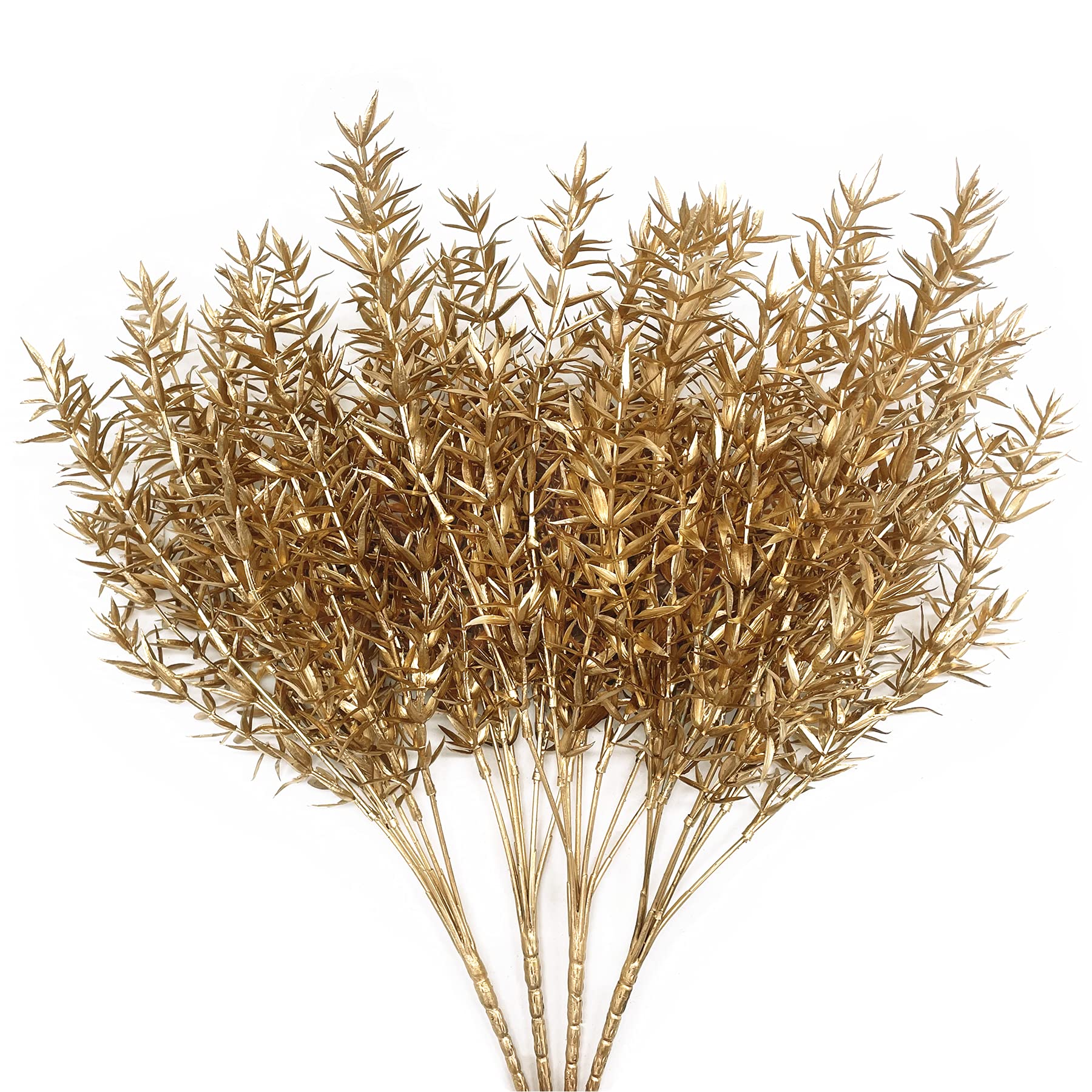 Christmas Decor Artificial Plants, PASYOU Gold Fake Antlers Plastic Grass Shrubs Leaves Indoor Outdoor Home Garden Party Hotel Verandah Wedding Event Faux DIY Decoration - 30 Inch Golden 2 Bunches