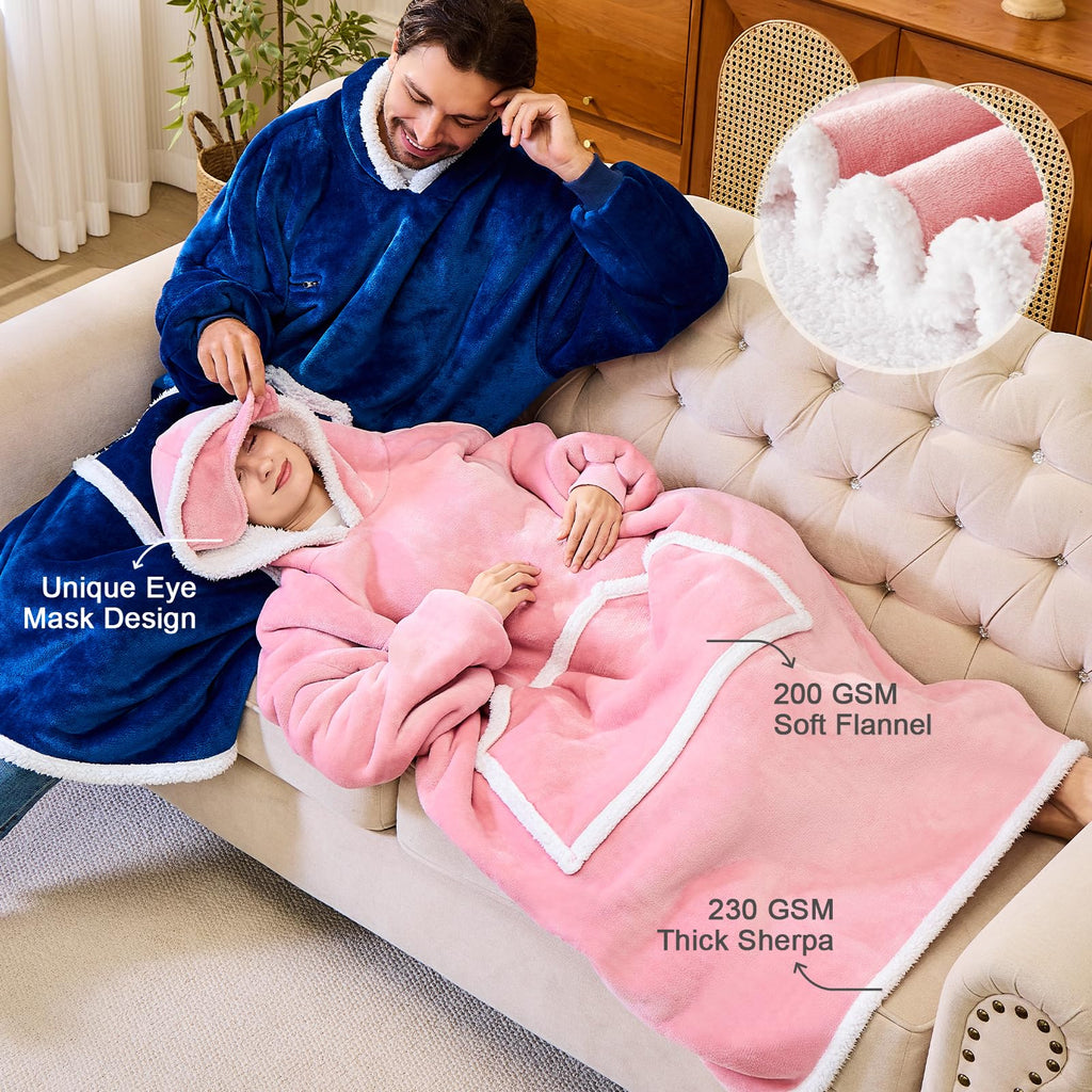 IFNOW Wearable Blanket Hoodie, Oversized Sherpa Fleece Hooded Sweatshirt with Eye Mask, Cozy and Giant Blanket Hoodie with Sleeves Extra Long for Adults Men Women, Black