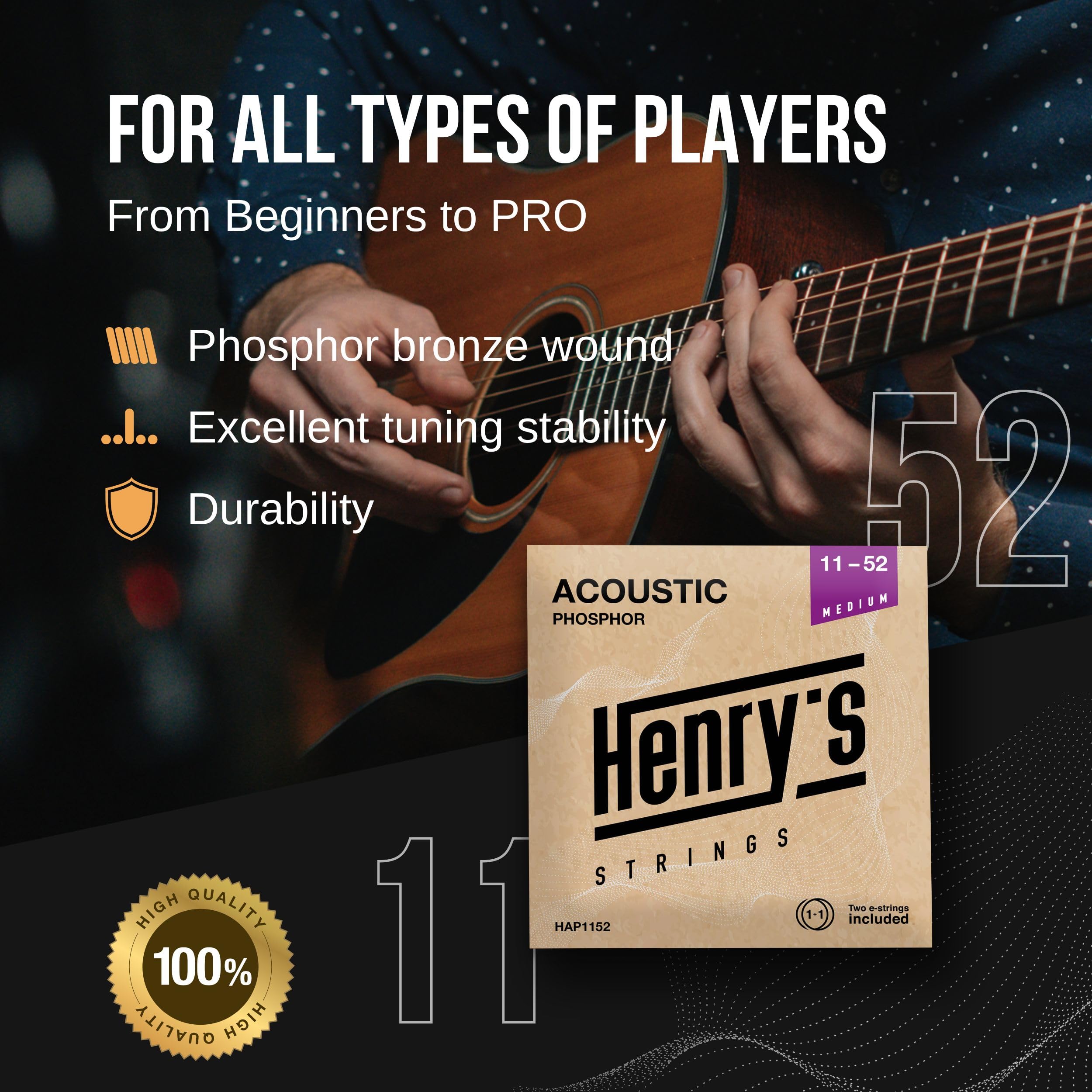 Light Acoustic Guitar Strings 10-47 - Brilliant Sound & Extra E1 String & 3xGuitar Picks - Phosphor Bronze Guitar Strings Acoustic - Acoustic Guitar Strings 6 String Set