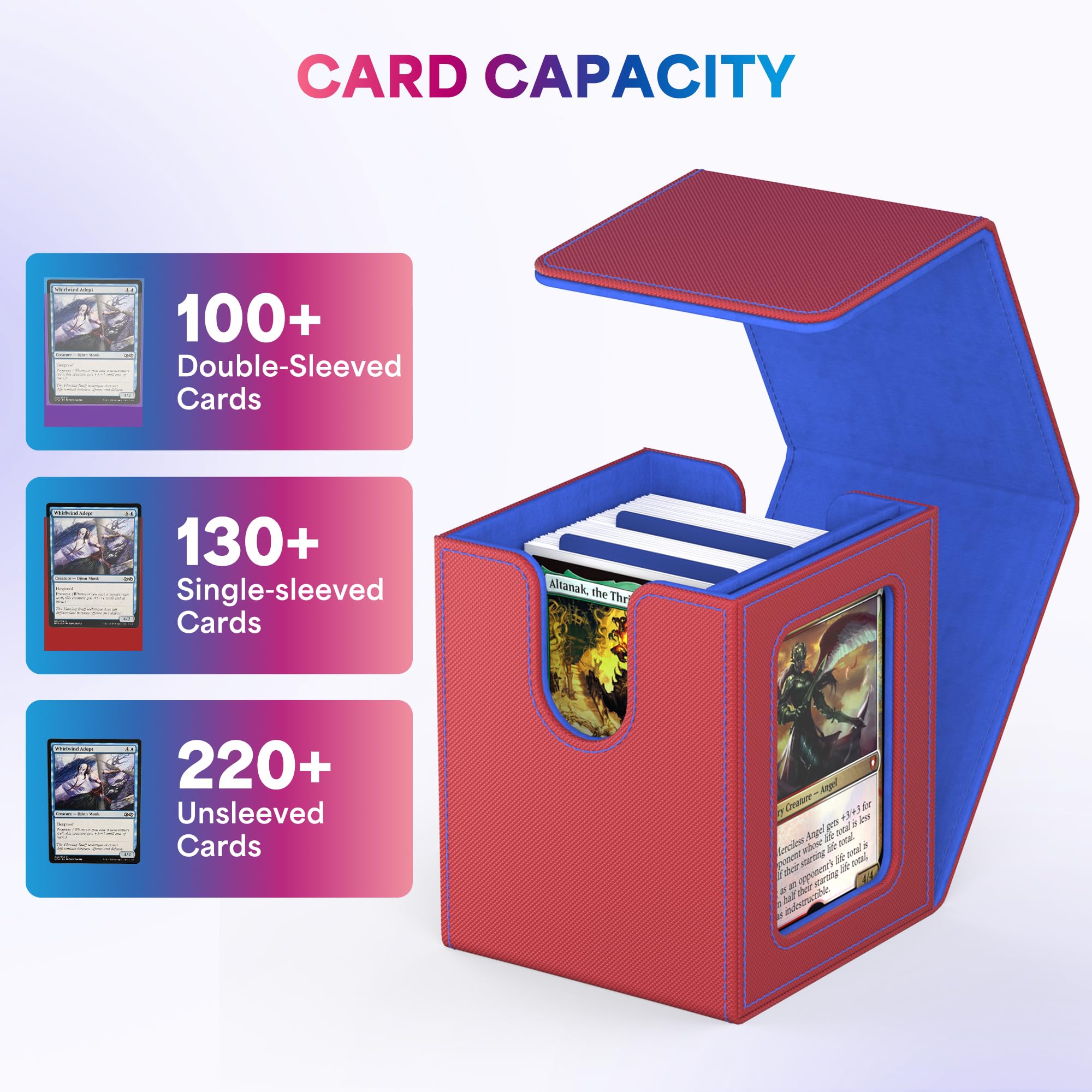 UAONO 4 Pack MTG Commander Deck Box, Independent Commander Display, Fits 400 Double-Sleeved Cards, Magnetic Deck Case for Magic the Gathering TCG, 8 Dividers & 4 Top Loaders (4 Color)