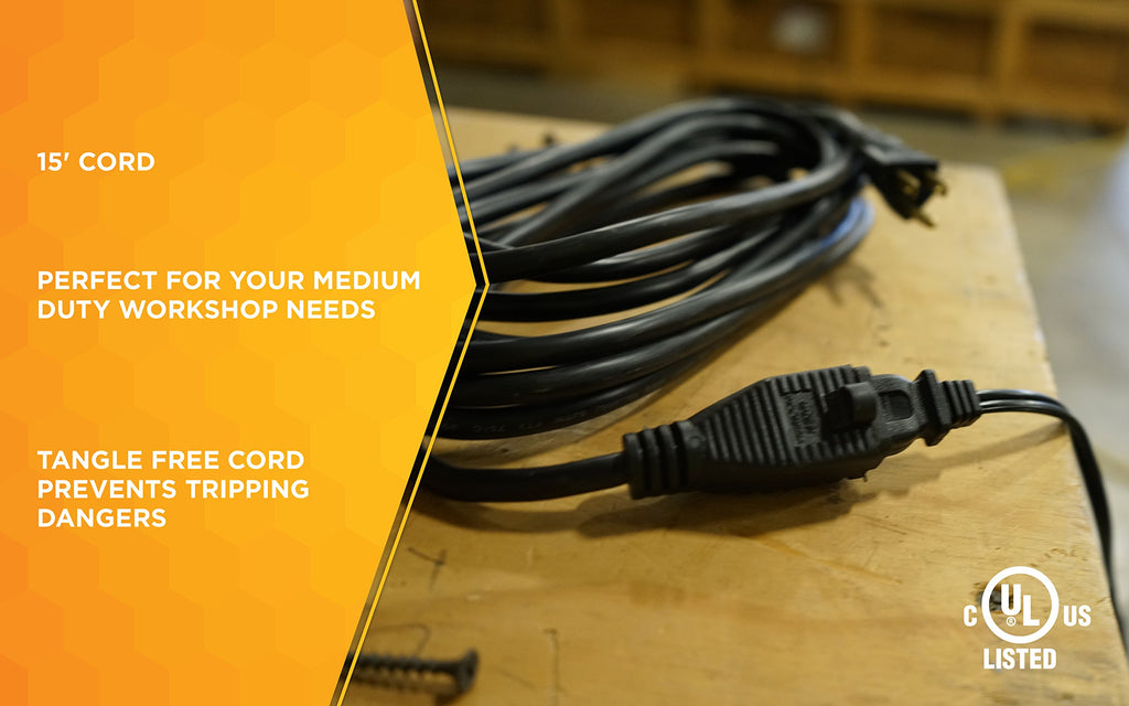 Southwire Extension Cord - Reliable Indoor & Outdoor Power - Neutral Black Finish - Vinyl Jacket - Reinforced Blades - Molded Plugs - 3 Prong - 15 Foot Length