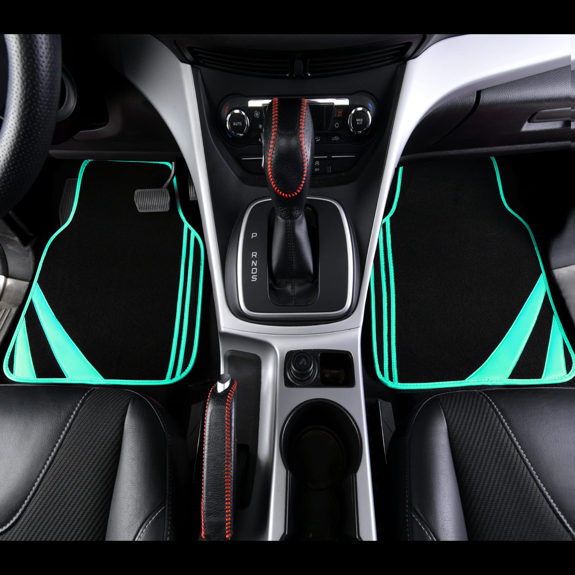 CAR PASS Car Seat Covers Full Set for Women Girls with Waterproof Car Floor Mats,Anti-Slip Leather Steering Wheel Cover,Universal Fit for SUVs,Vans,Trucks,Sedans,Cars (Combo Set,Black & Pink)
