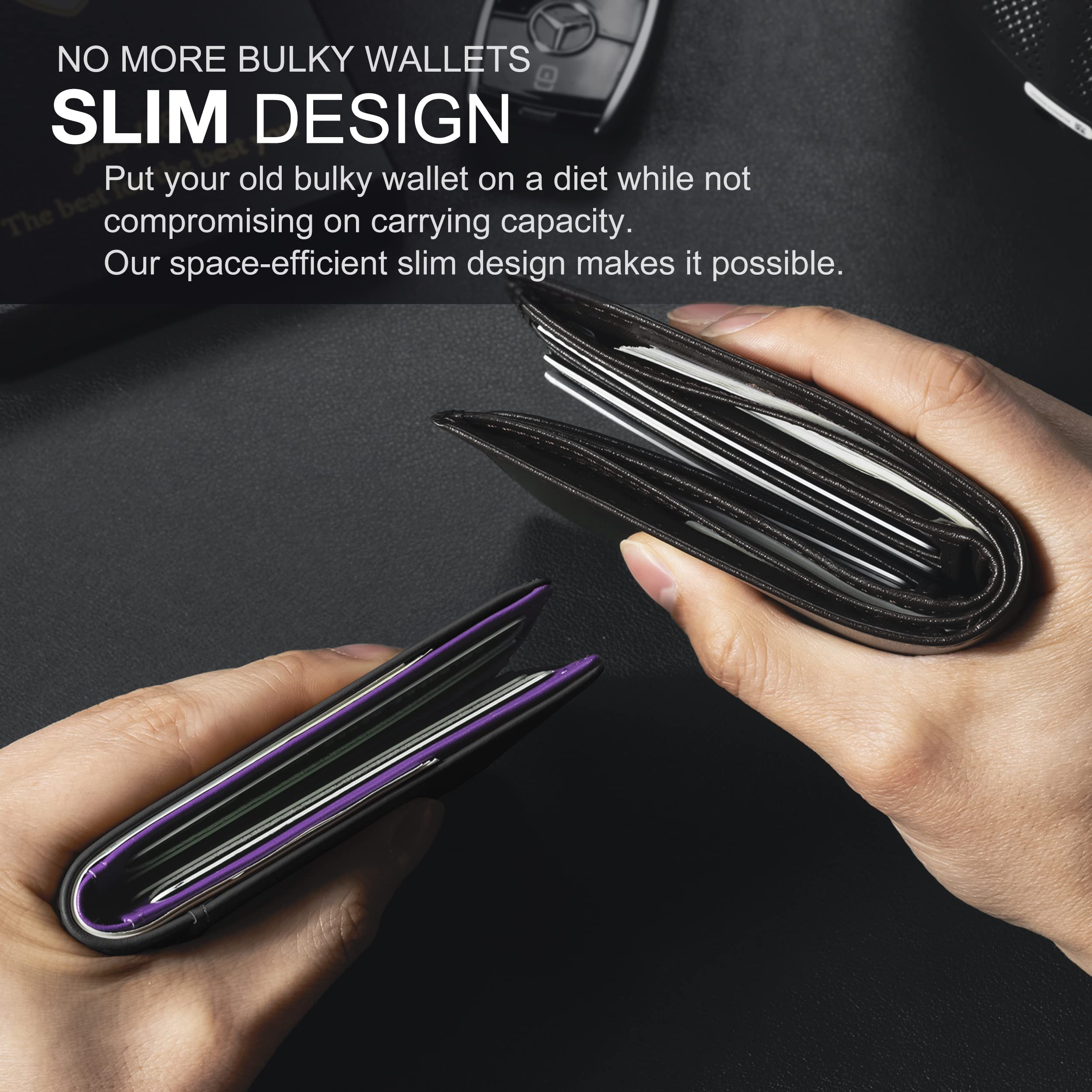 GSOIAX Slim Wallet for Men Rfid Blocking Leather Bifold Front Pocket Carbon Fiber Men's Money Clips Credit Card Holder With Gift Box