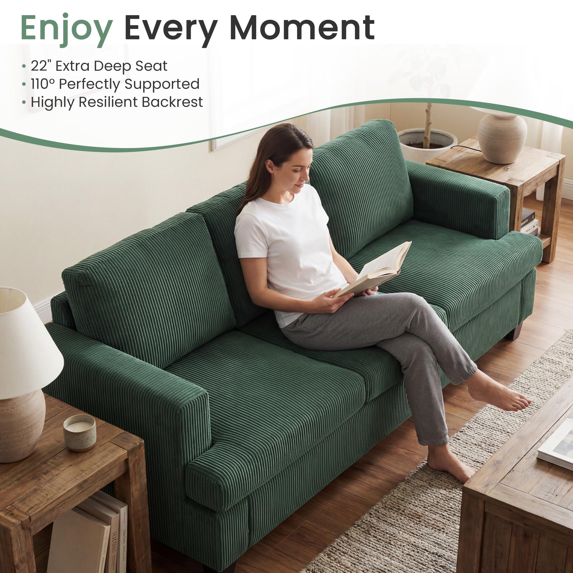 YOUDENOVA 2 Piece Set Comfy Sofa Couch, Loveseat Sofa * 2 with Deep Seats, Modern Sleeper Couch for Living Room, Black Corduroy