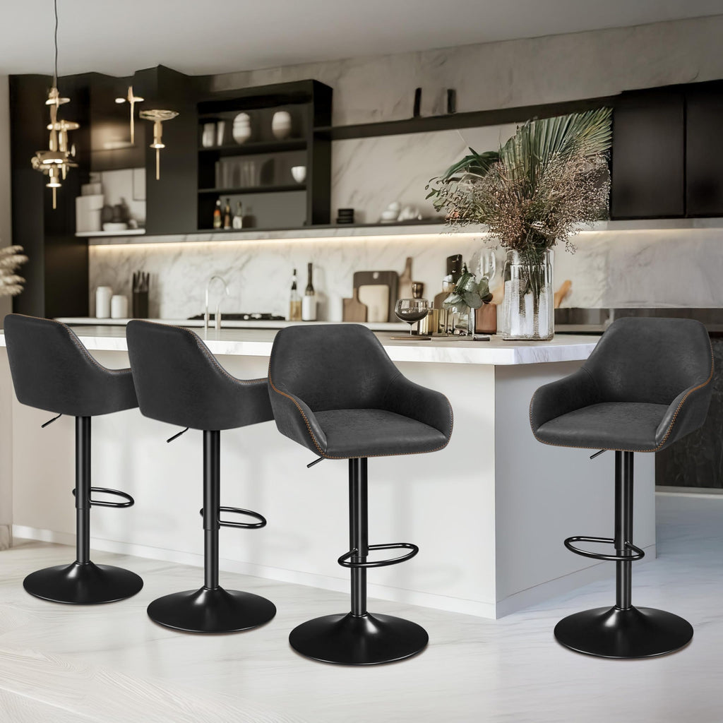 Yaheetech Bar Stools Set of 2, PU Leather Swivel Counter Height Barstools, Adjustable Bar Chairs with Backrest and Footrest, Kitchen Island Stool for Home Kitchen, Black