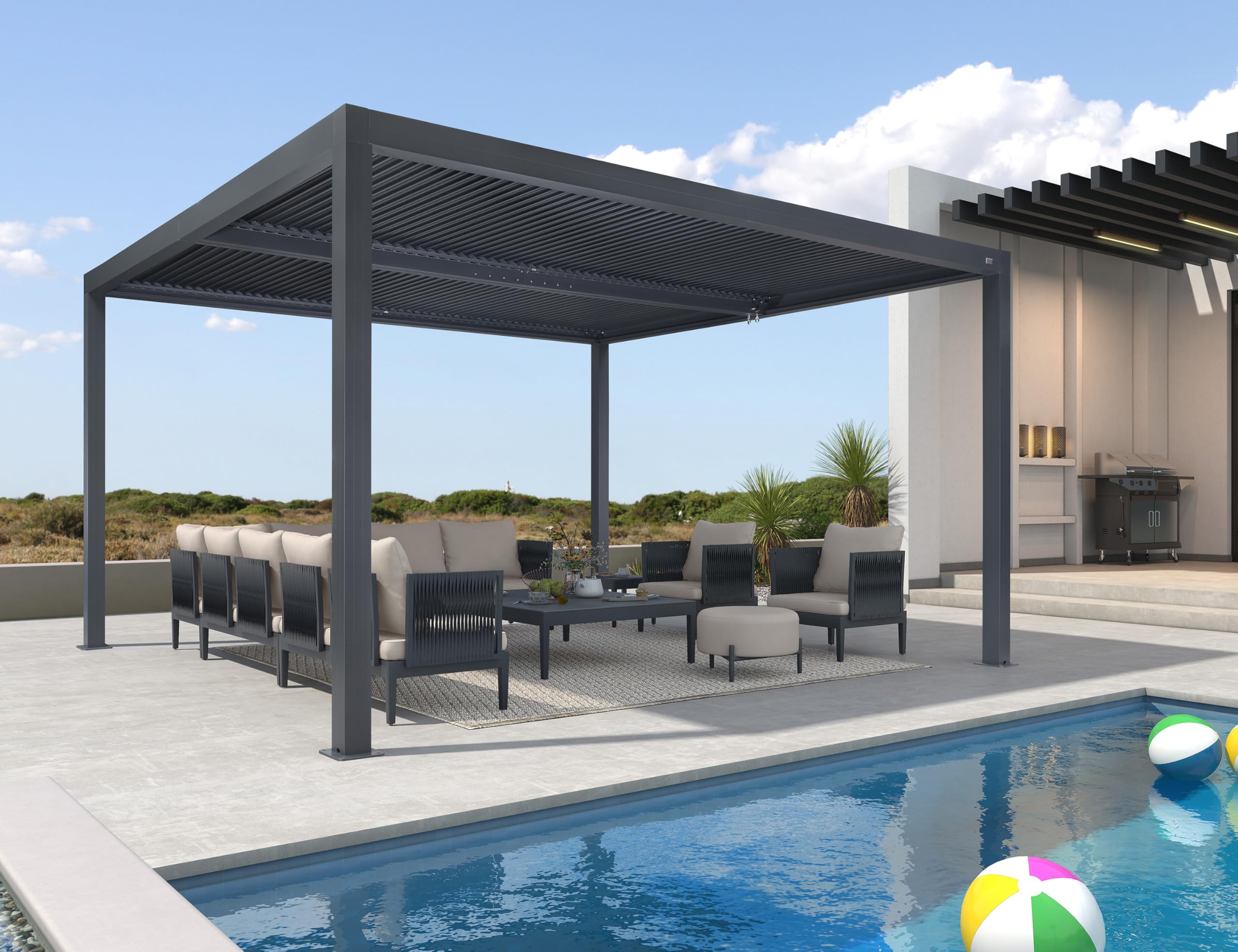 PURPLE LEAF 94AS 10'x12' Small Pergola Compact Aluminum Gazebo with Adjustable Louvered Hardtop for Patio Deck Cover Dark Gray All-Weather Outdoor