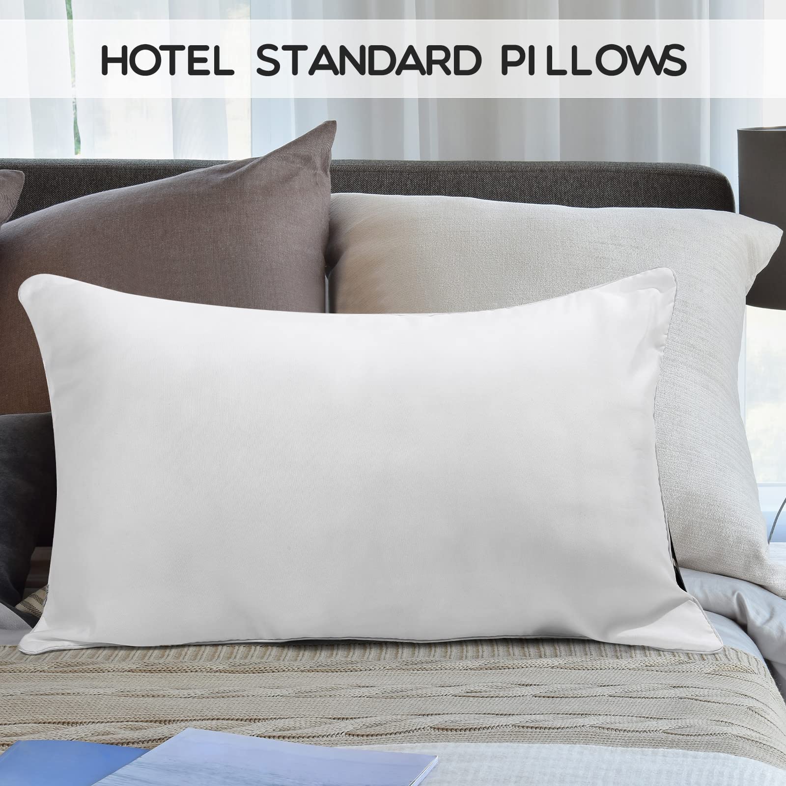 Macarrie 12 Pcs Queen Size Pillows for Sleeping Standard Size Inserts Hotel Bed Pillows Bulk for Stomach Back and Side Sleepers Machine Washable (20 x 26 Inches)