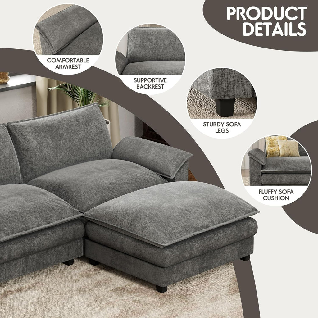 Homall 80" Modular Sectional Sofa, Loveseat Sofa Couch with Double-Layer Cushion, DIY Combination Chenille Deep 2-Seat Cloud Couch for Living Room, Apartment (Bright Grey, Loveseat Sofa)