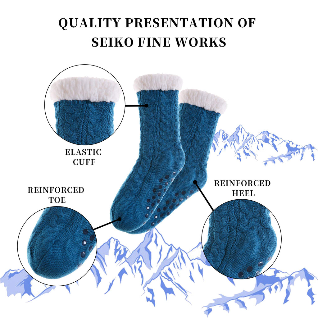 SDBING Women's Winter Super Soft Warm Cozy Fleece Lined Fuzzy Slipper Socks with Grippers