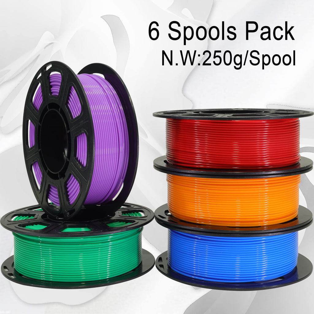 1.75mm PLA 3D Printer Filament Bundle: Glow in Dark Green/Blue/Purple/Rainbow, One Spool Clear Multi Colored, Each Spool 250g, Total 1.25Kg 3D Printing Material, 250g x 5 Spools Glow in Dark PLA