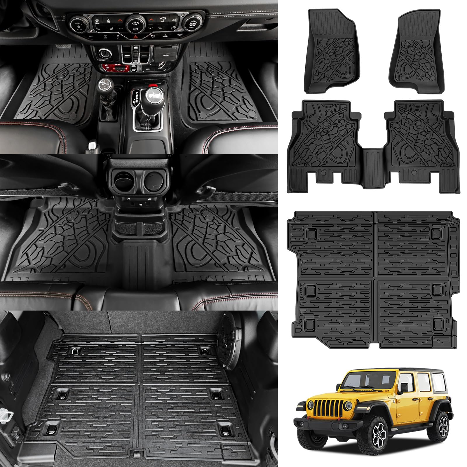 Cargo Mats for 2018-2025 Jeep Wrangler JL Unlimited 4X4 Trunk Mat with Backrest Liner, All Weather TPE Protector Rear Back Seat Mats for 18-25 Wrangler JL 4X4 4 Door Accessories