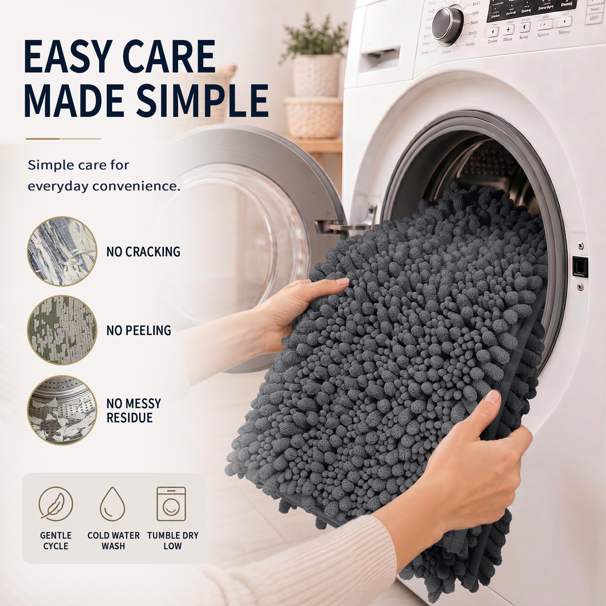 Yimobra Black Bathroom Rug Set 3 Piece - Super Absorbent Quick Dry Chenille Bath Mats & Toilet Rug, Non Slip Machine Washable, Extra Thick Shaggy Floor Mat for Shower Tub Sink
