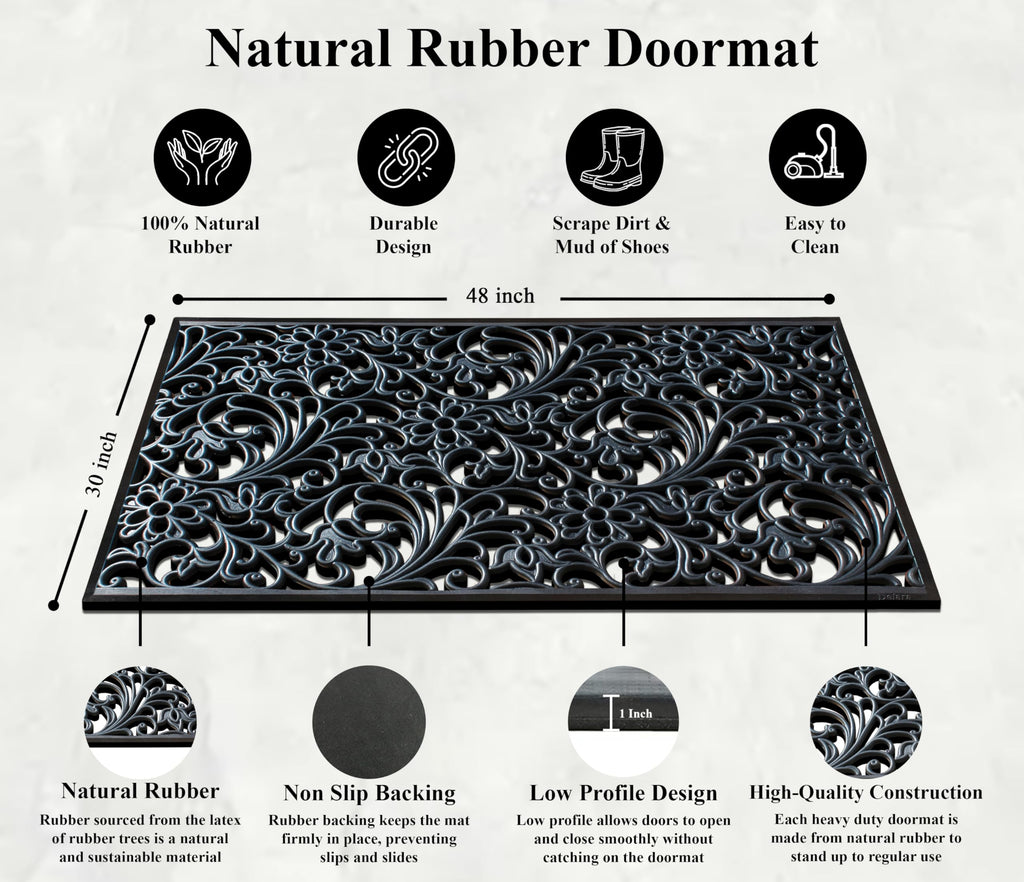 A1 Home Collections 19-LB Heavy Duty Rubber Doormat 24"×57" - Won't Blow Away | Outside Front Door Mat, Mud Dirt Scraper, Non-Slip Drainage Mat for Entryway Patio Garage, All-Weather, 100% Rubber Mats