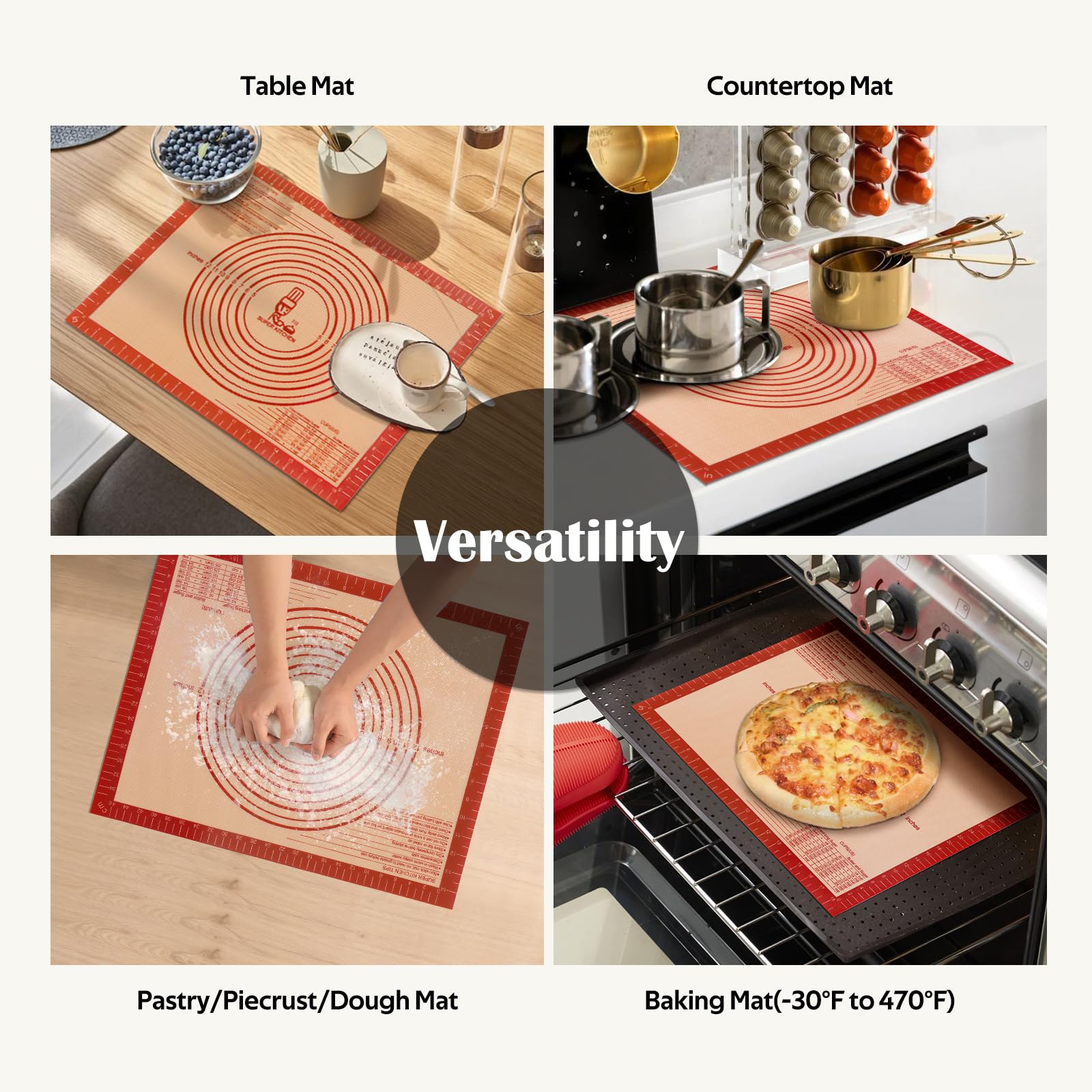 Nonstick Silicone Pastry Baking Mat Large with Measurements 16''By 20'' for Silicone Baking Mat, Counter, Dough Rolling/Pie Crust Pad By Folksy Super Kitchen (16×20, Blue)