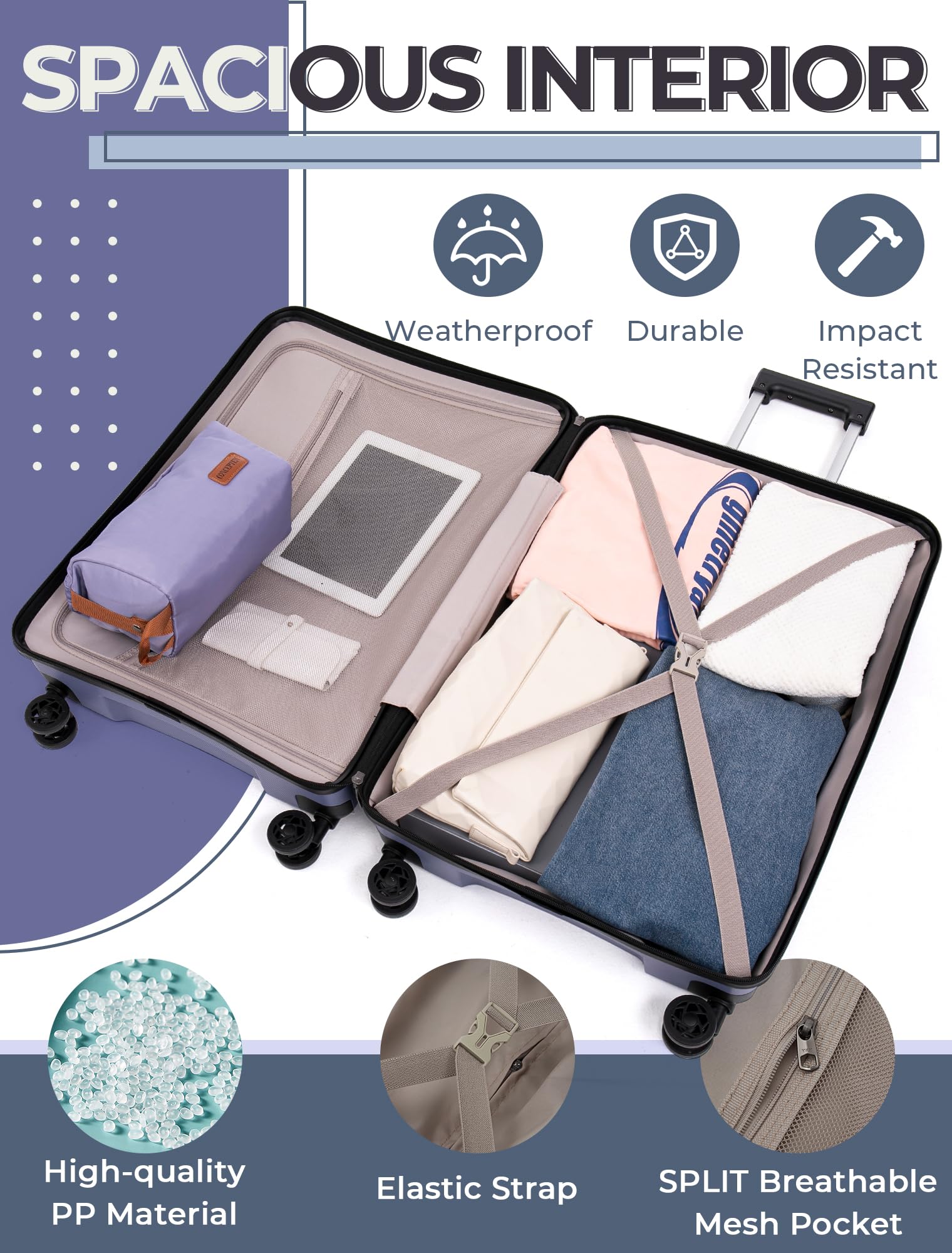 CONCEPTEN Luggage Sets,Suitcases with Wheels, Hardshell Suitcase Set, PP Carry on Luggage Set with TSA Lock, Travel Luggage (Black, Bag Type)