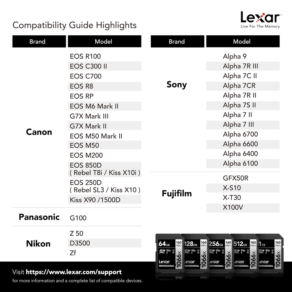 Lexar 256GB Professional 1066x SD Card, UHS-I, C10, U3, V30, Full HD, 4K, Up To 160MB/s Read SDXC Memory Card, for DSLR & Mirrorless Cameras (LSD1066256G-BNNNU)
