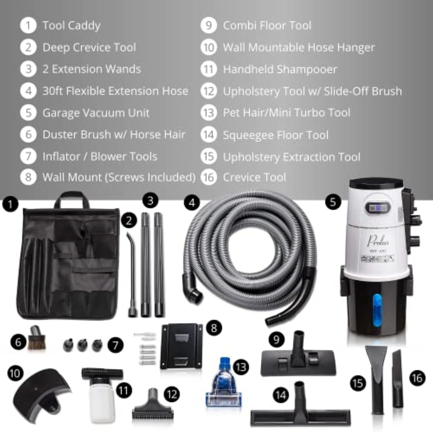 Prolux Professional Shop White Wall Mounted Garage Vac, Wet Dry Pick Up