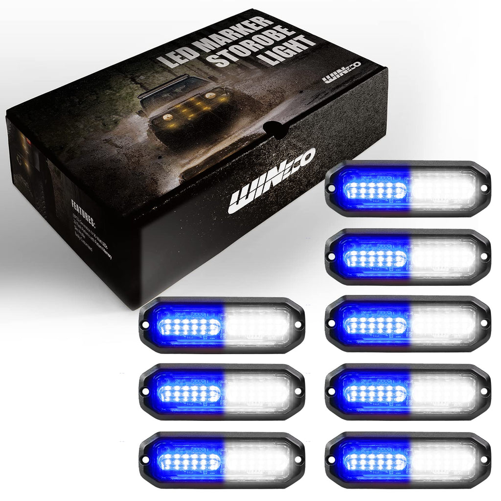 WINECO Amber led strobe lights for trucks 8pcs 12-LED Surface Mount Flashing Strobe Lights kit for Trucks Car Vehicles LED Mini Grille Grill Strobe Light Head Emergency Hazard Warning lights