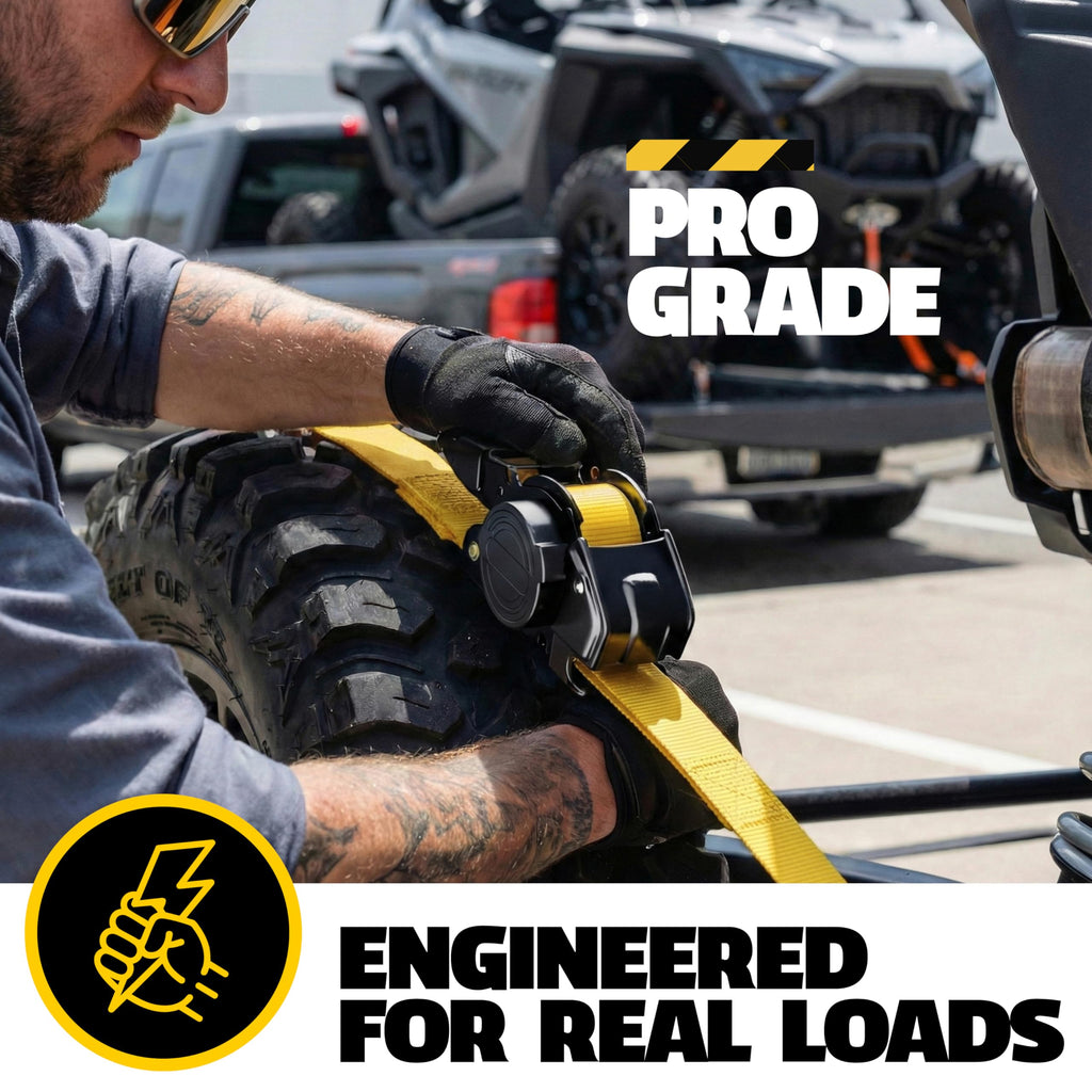 AUGO Retractable Ratchet Straps | 2 Heavy Duty Ratchet Straps Self Retractable Tie Downs with Soft Loops & Storage Bag for Motorcycle, Truck, Trailer, Cargo Van | 1200 Lb Break Strength 1” x 10’