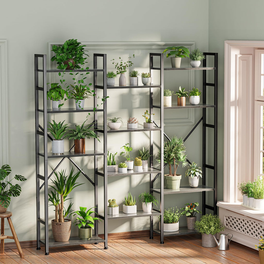 SUPERJARE Triple Bookshelf, Bookcase with 11 Open Display Shelves, Wide Book Shelf Book Case for Home & Office, 4 Tier, Black