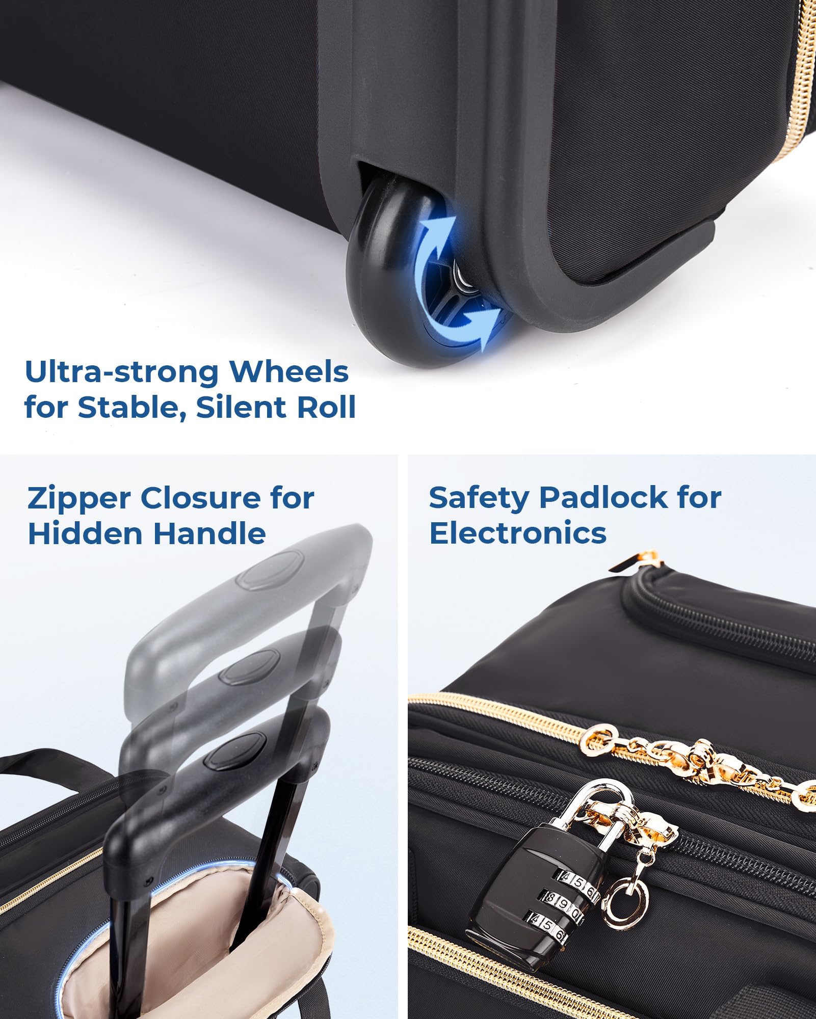 BAGSMART Underseat Carry On Luggage Airline approved,16-inch Small Underseater Softside Travel Suitcase with Wheels Lightweight Overnight Rolling Carry-on Luggage for Women Men Weekender,Black