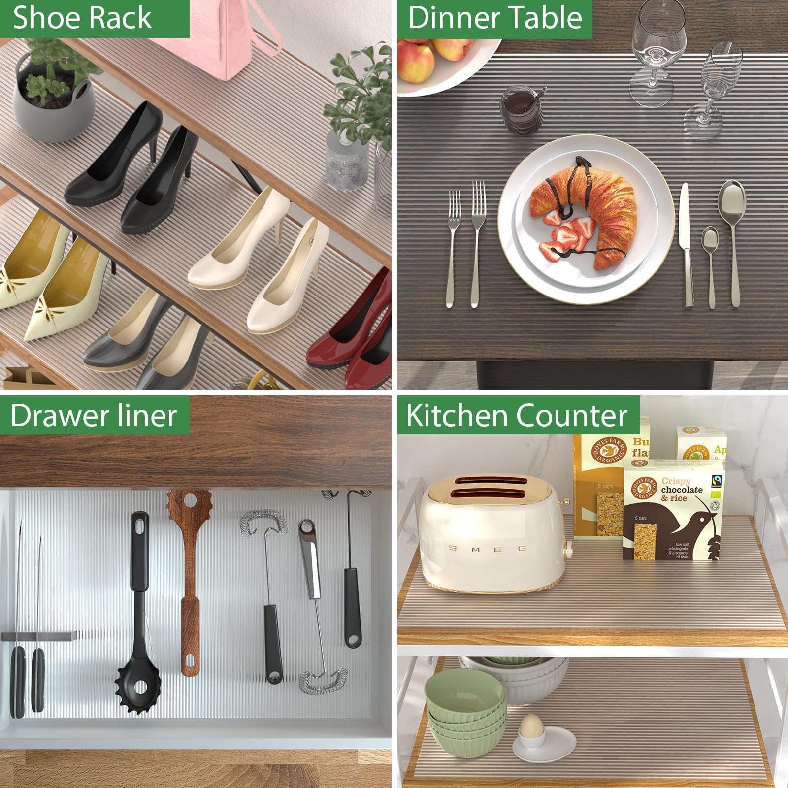 Anoak Shelf Liner Cabinet Liner, Non Adhesive Drawer Liner, Washable 12 Inch x 10 FT(120 Inch) Waterproof Durable Non-Slip Shelf Liner for Kitchen, Drawer, Refrigerator Stripe Clear
