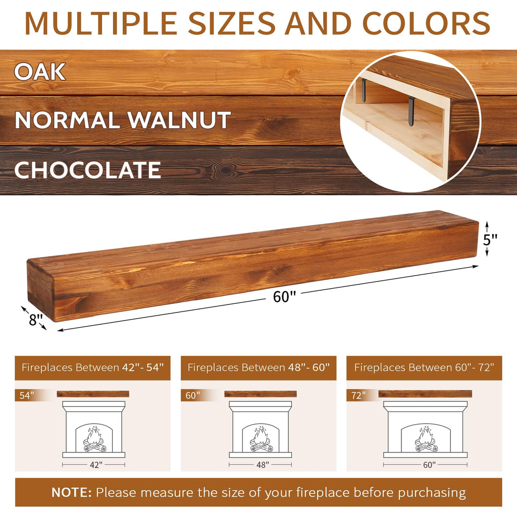 G GOOD GAIN Fireplace Mantel 54inch - Handmade Rustic Wood Mantel for Over Fireplace | Wall Mounted Floating Mantle Shelves for Living Room Decor(Chocolate, 54Lx5Hx8D)