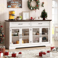 ONBRILL Buffet Cabinet with Storage, 60" Sideboard Cabinet with 4 Glass Doors and 2 Drawers, Modern Storage Console with Adjustable Shelves for Kitchen, Living Room, Off White