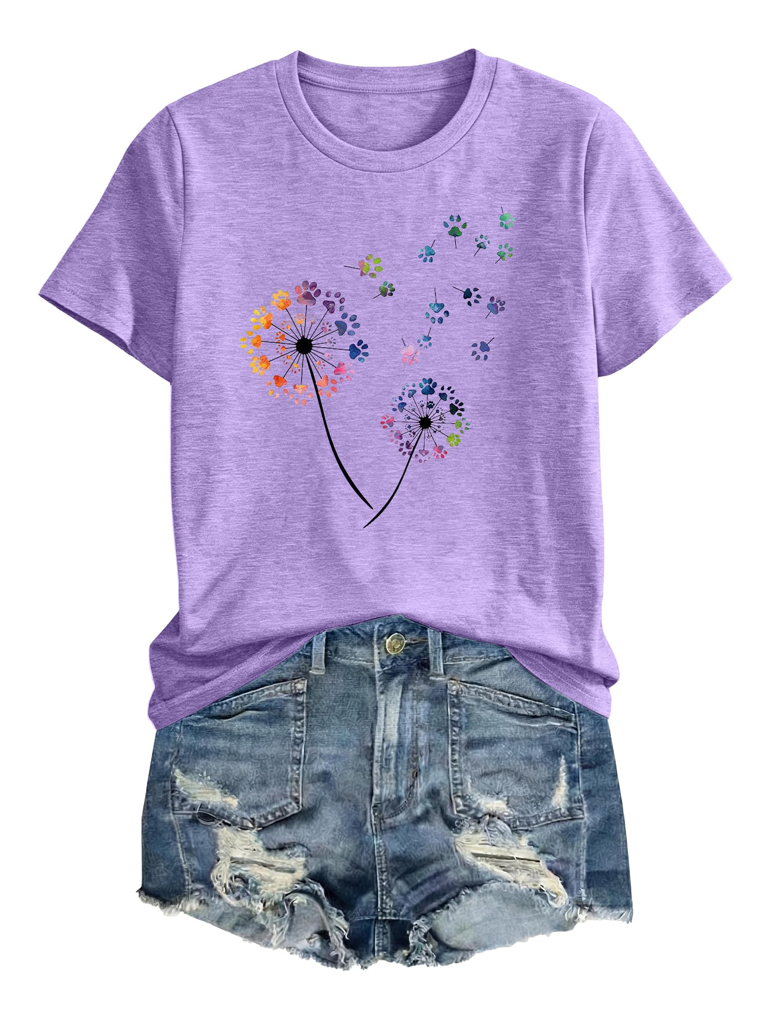 Anbech Womens Dandelion Graphic T-Shirts Teen Girls Cute Sunflower Print Casual Tee Tops