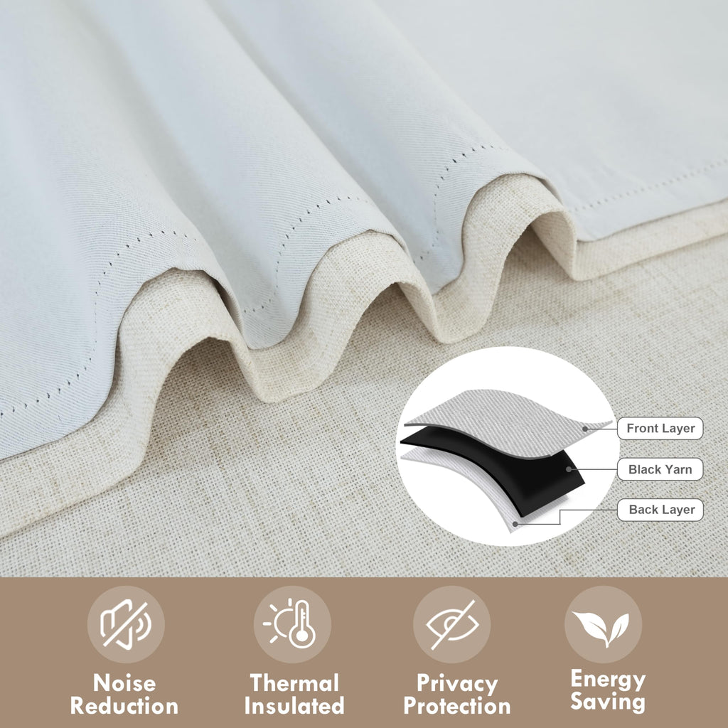 DriftAway Double Layer Linen Blackout Tie Up Curtains Thermal Insulated Fully Lined Balloon Roman Shade Bathroom Window Adjustable Rod Pocket for Small Window 25 Inch by 47 Inch Beige