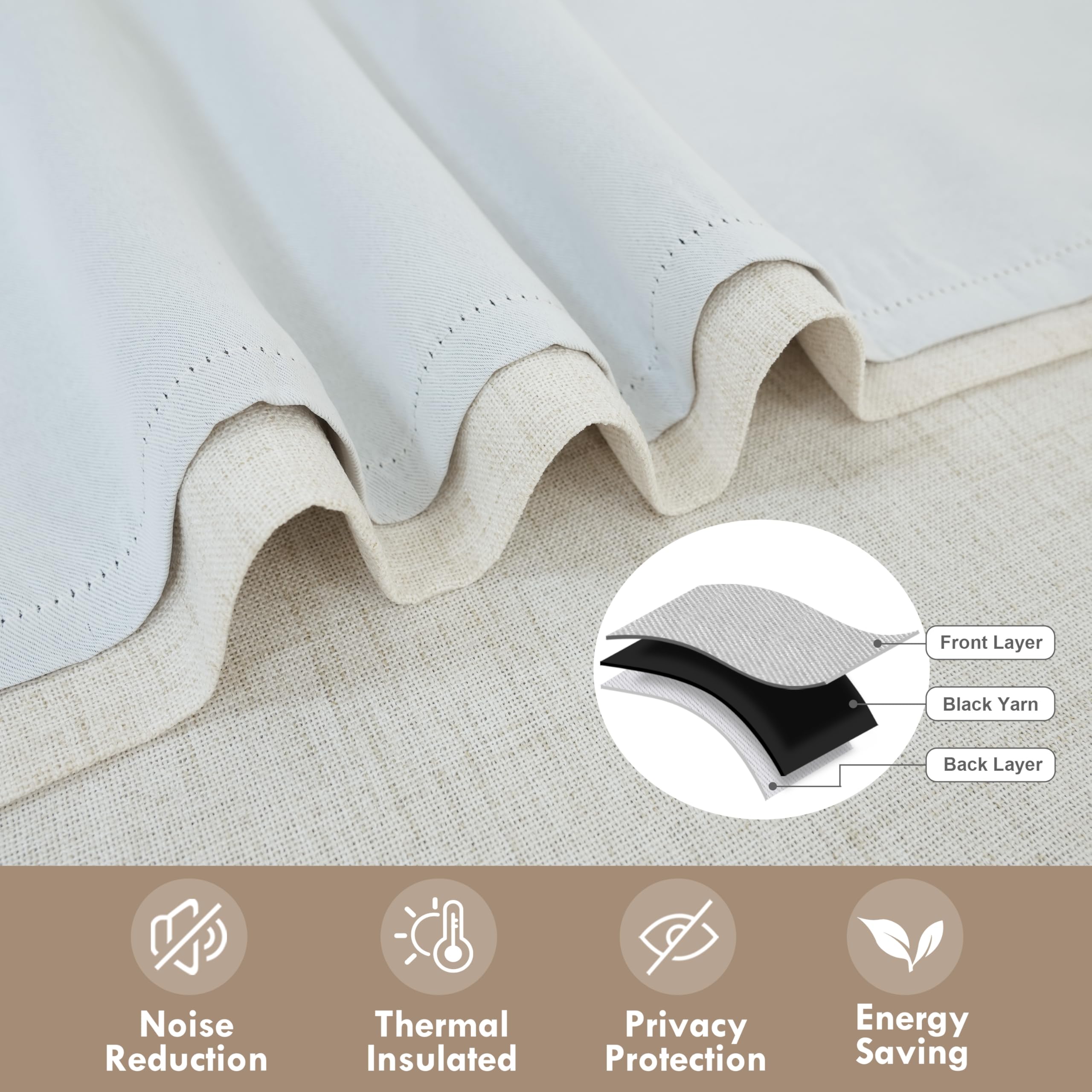 DriftAway Double Layer Linen Blackout Tie Up Curtains Thermal Insulated Fully Lined Balloon Roman Shade Bathroom Window Adjustable Rod Pocket for Small Window 25 Inch by 47 Inch Beige